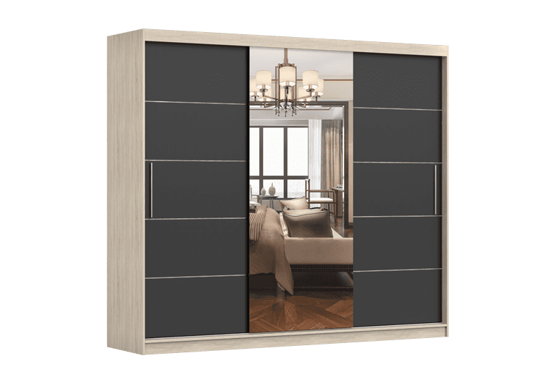 IDZ Šatní skříň ALBA I se zrcadlem, 250 cm Barva dřeva: Sonoma + Černá