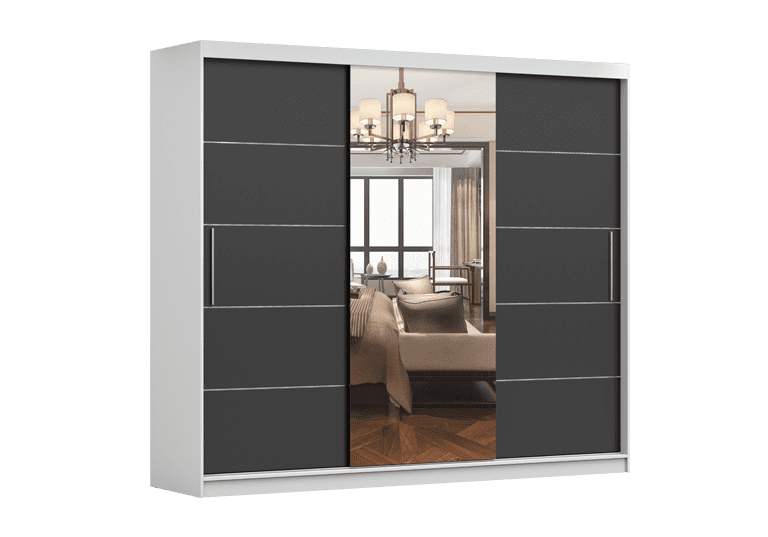 IDZ Šatní skříň ALBA I se zrcadlem, 250 cm Barva dřeva: Bílá + Černá