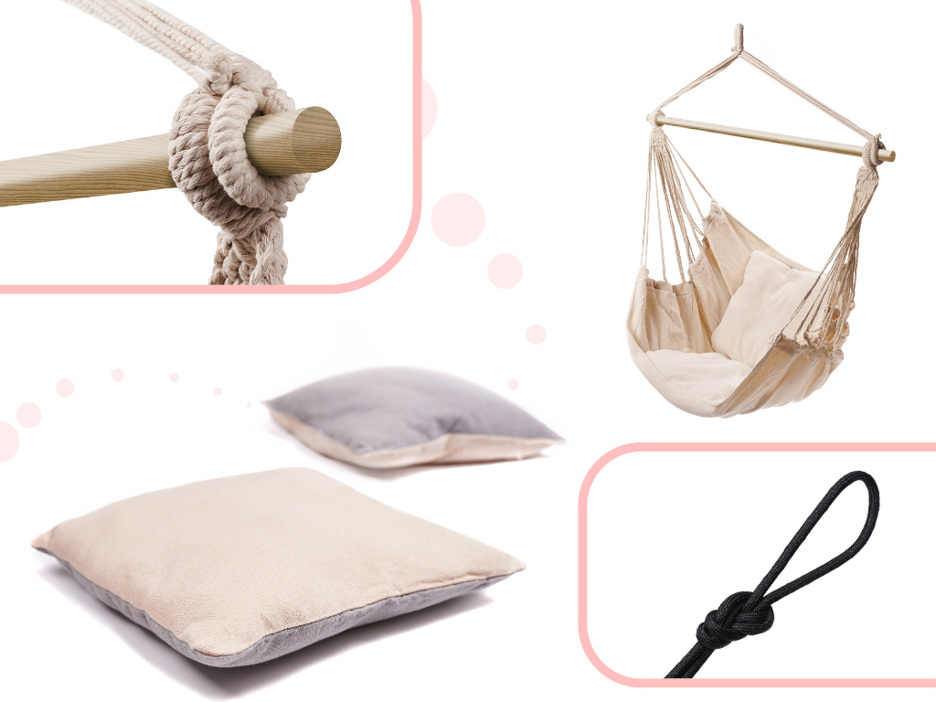 Produktové foto IK Hamaka - brazilská houpací síť s polštáři - béžová