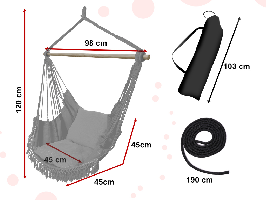 Produktové foto IK Hamaka - brazilská houpací síť s polštáři - šedá