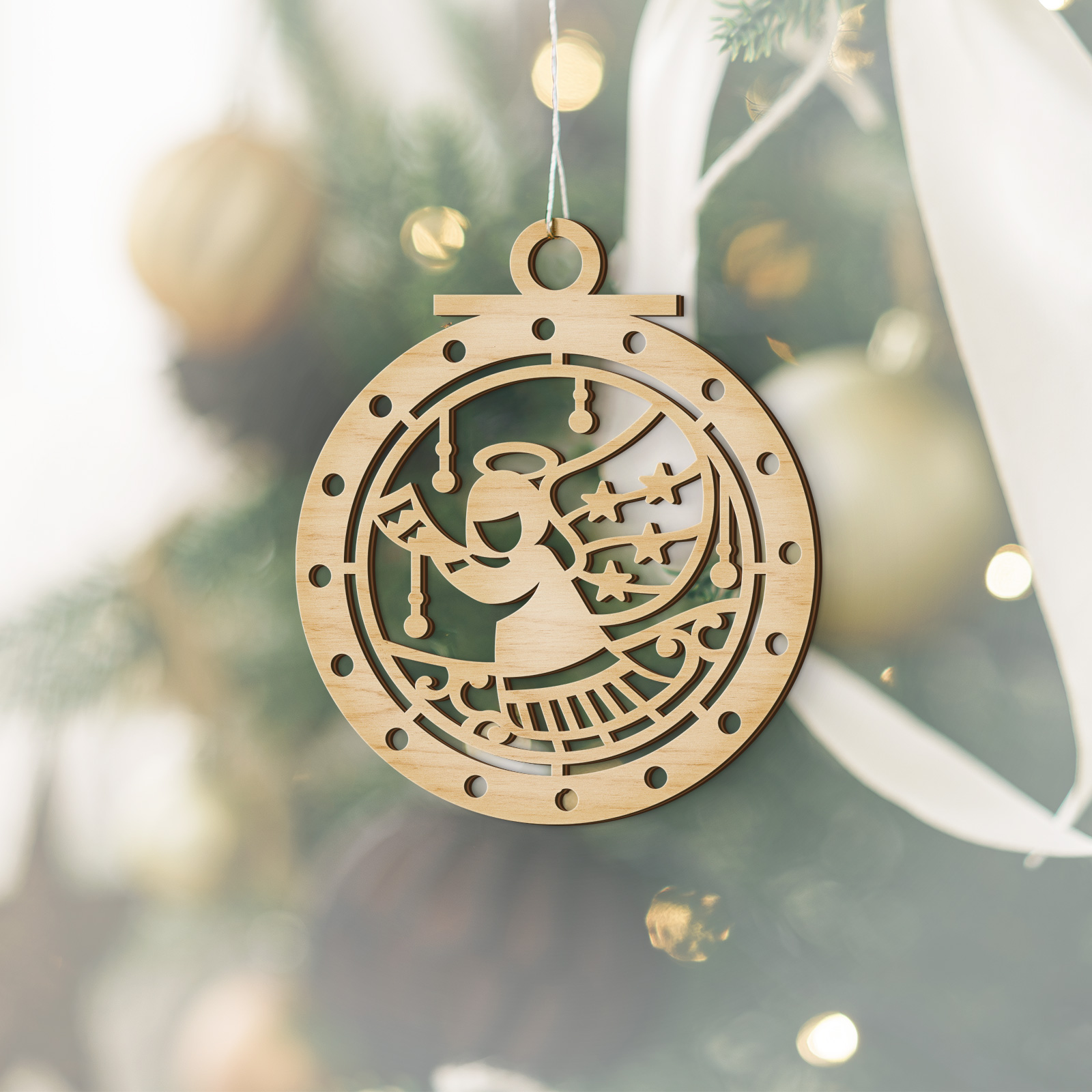 FK Dřevěná Vánoční ozdoba - Andílek 10x12 cm, Přírodní