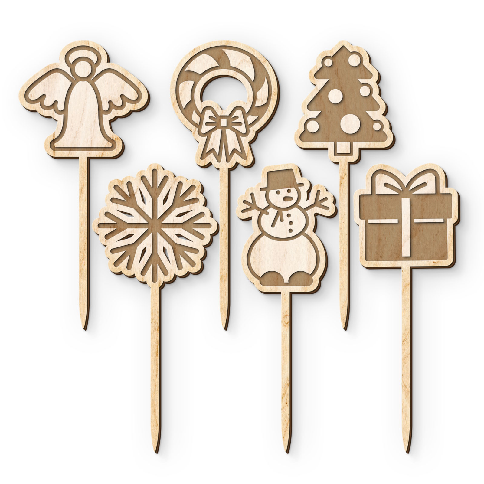 FK Sada dřevěných Vánočních zápichů (6ks), 10x4 cm
