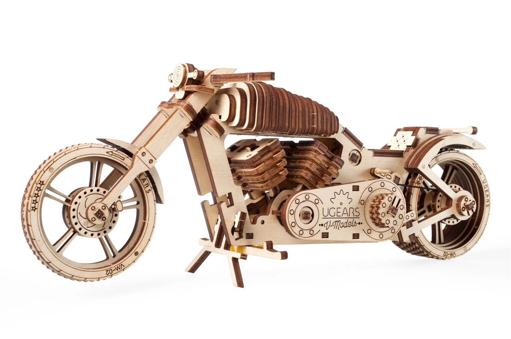 Levně DD Dřevěná 3D mechanické puzzle - Motorka (chopper)