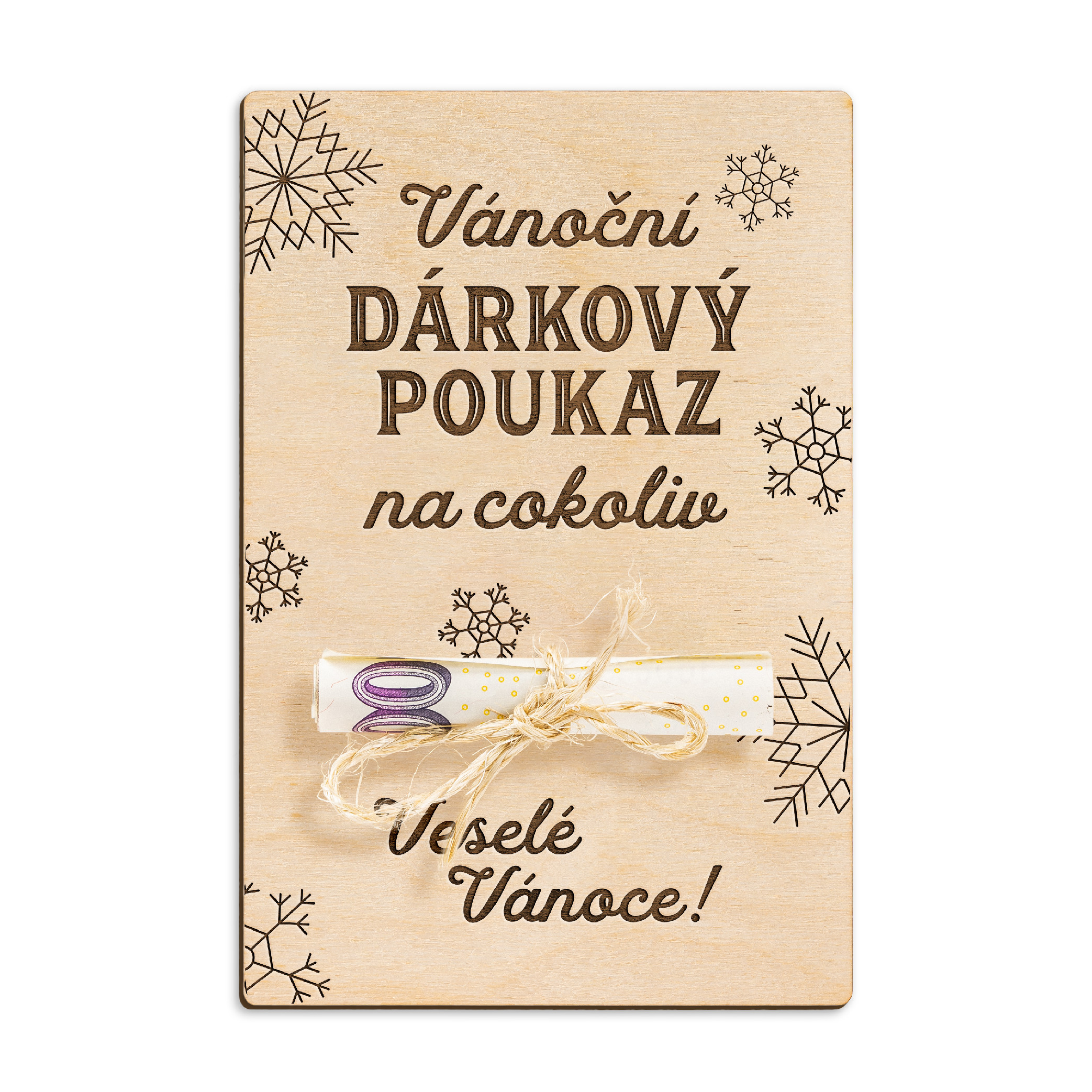 Levně FK Dřevěná dárková karta na peníze - Vánoční poukaz