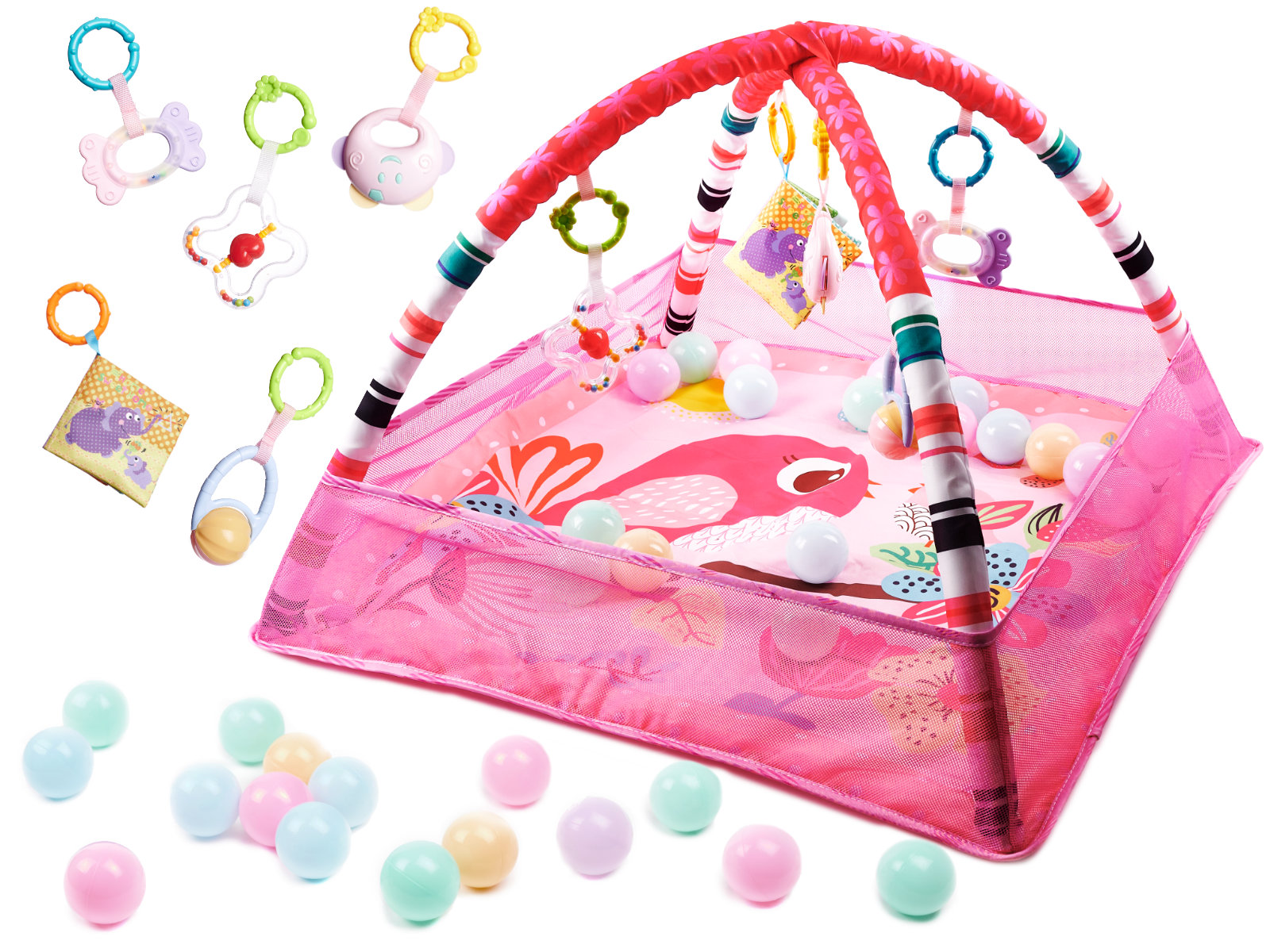 IK Hrací deka s balónky a příslušenstvím - růžová