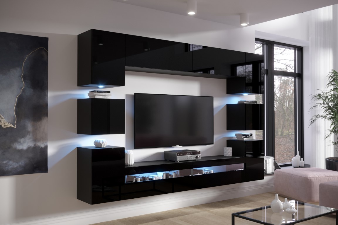 Ral Obývací stěna POLY 3, 256 cm - Černý lesk