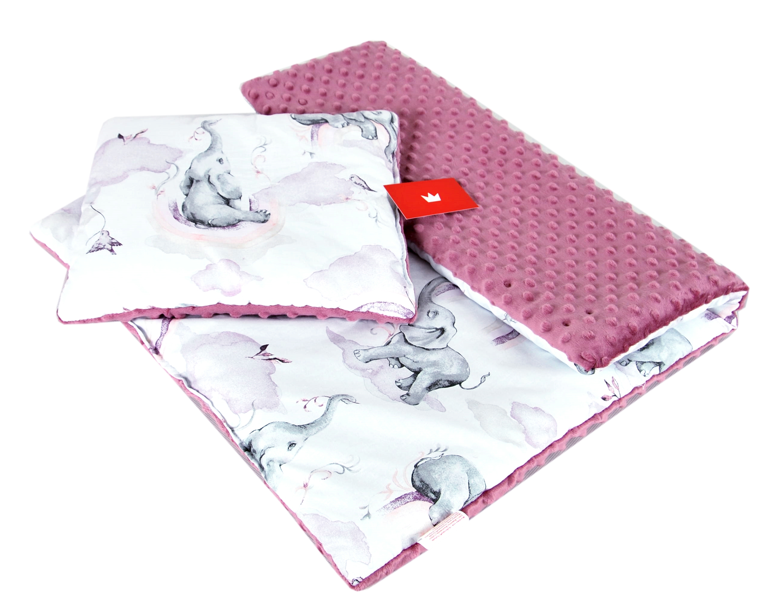 BBL Polštářek + deka do kočárku minky - slon růžová