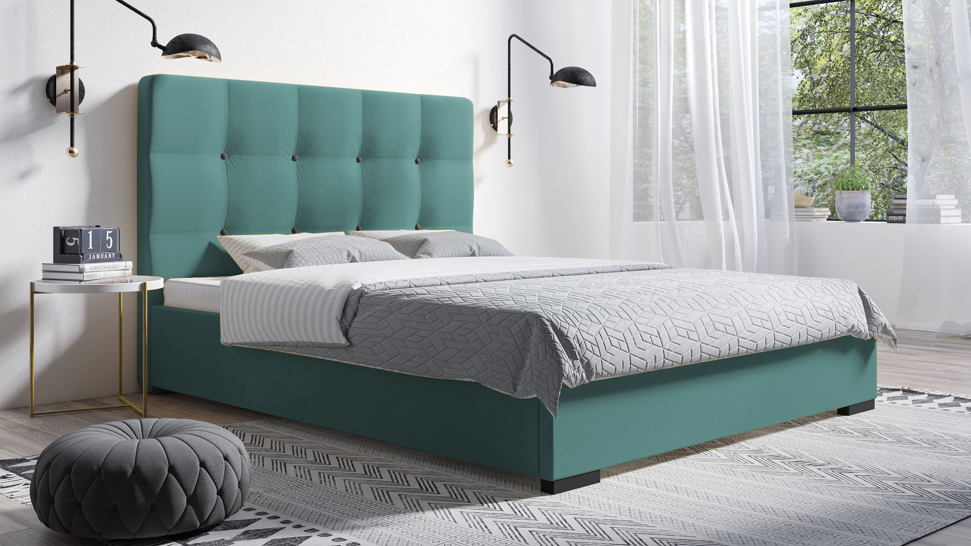 Eka Čalouněná postel Kanary - Kronos 90x200 cm Barva látky: Mintová (26), Úložný prostor: S kovovým rámem úložného prostoru