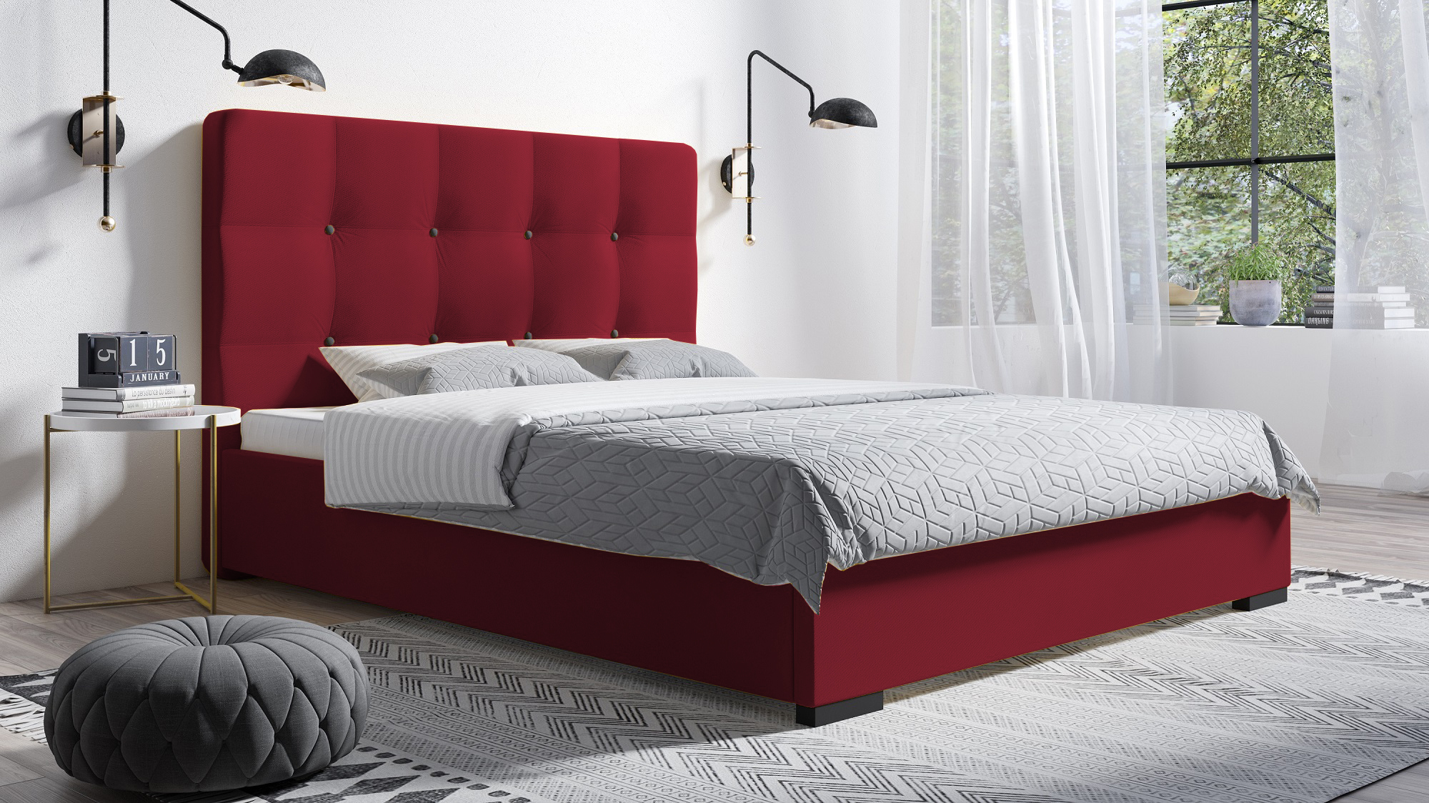 Levně Eka Čalouněná postel Kanary - Kronos 120x200 cm Barva látky: Červená (02), Úložný prostor: S dřevěným rámem úložného prostoru