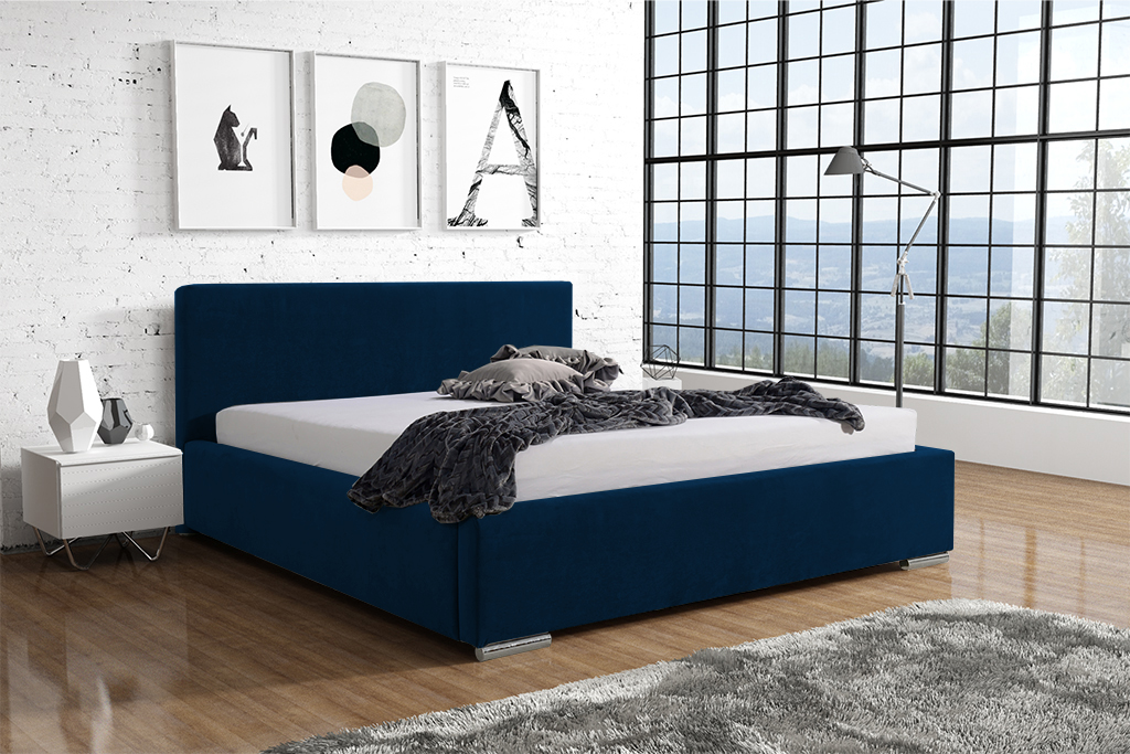 Eka Čalouněná postel Shadow - Kronos 90x200 cm Barva látky: Tmavá modrá (09), Úložný prostor: S kovovým rámem úložného prostoru