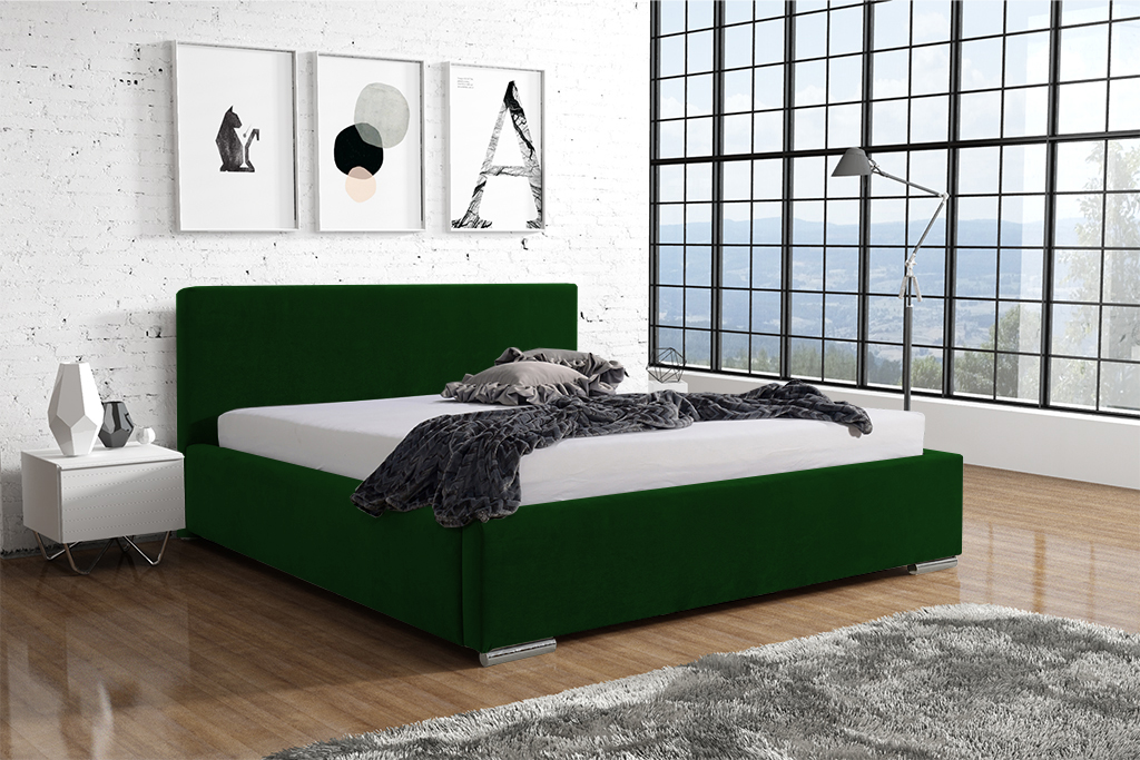 Levně Eka Čalouněná postel Shadow - Kronos 90x200 cm Barva látky: Tmavě zelená (14), Úložný prostor: S dřevěným rámem úložného prostoru