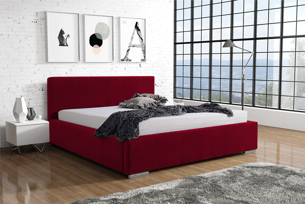 Eka Čalouněná postel Shadow - Kronos 120x200 cm Barva látky: Červená (02), Úložný prostor: S kovovým rámem úložného prostoru