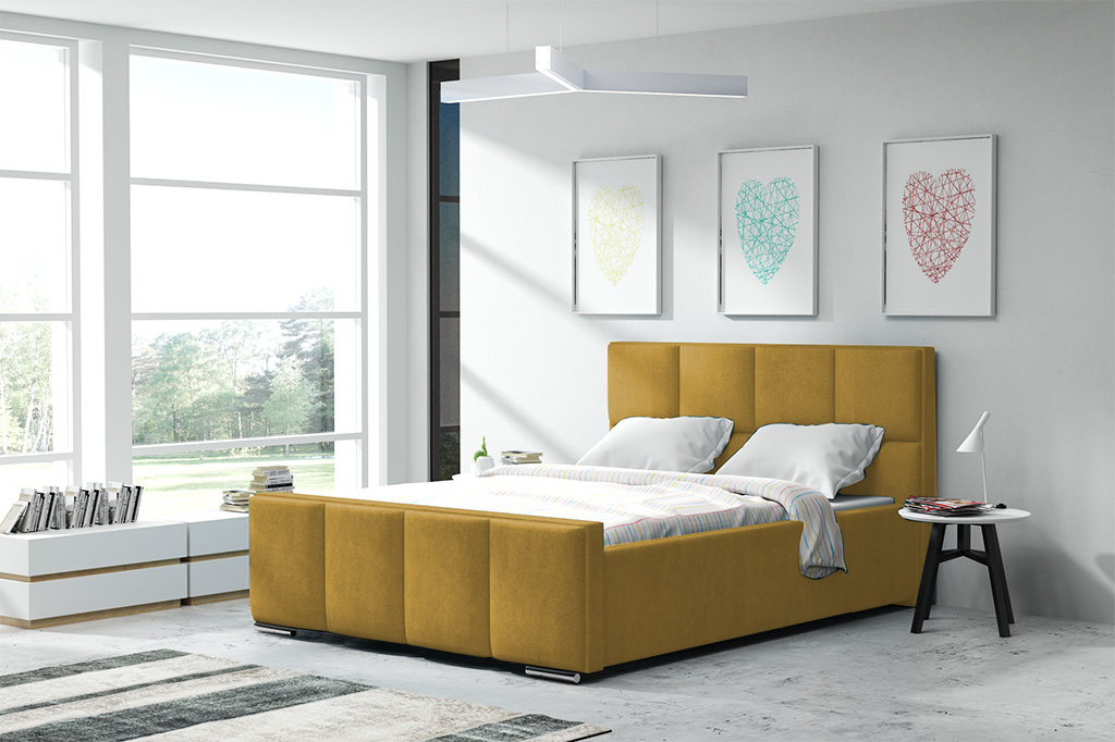 Levně Eka Čalouněná postel Passion - Kronos 140x200 cm Barva látky: Žlutá (11), Úložný prostor: Bez úložného prostoru