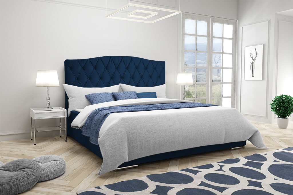 Eka Čalouněná postel Valentyn - Kronos 90x200 cm Barva látky: Tmavá modrá (09), Úložný prostor: S dřevěným rámem úložného prostoru