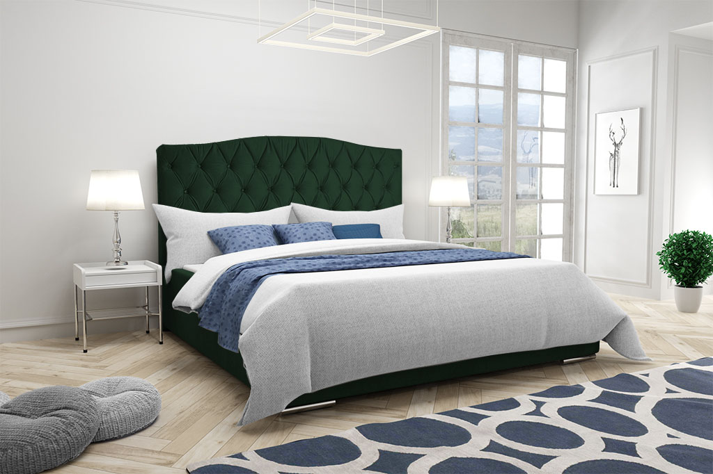 Eka Čalouněná postel Valentyn - Kronos 140x200 cm Barva látky: Tmavě zelená (14), Úložný prostor: S dřevěným rámem úložného prostoru