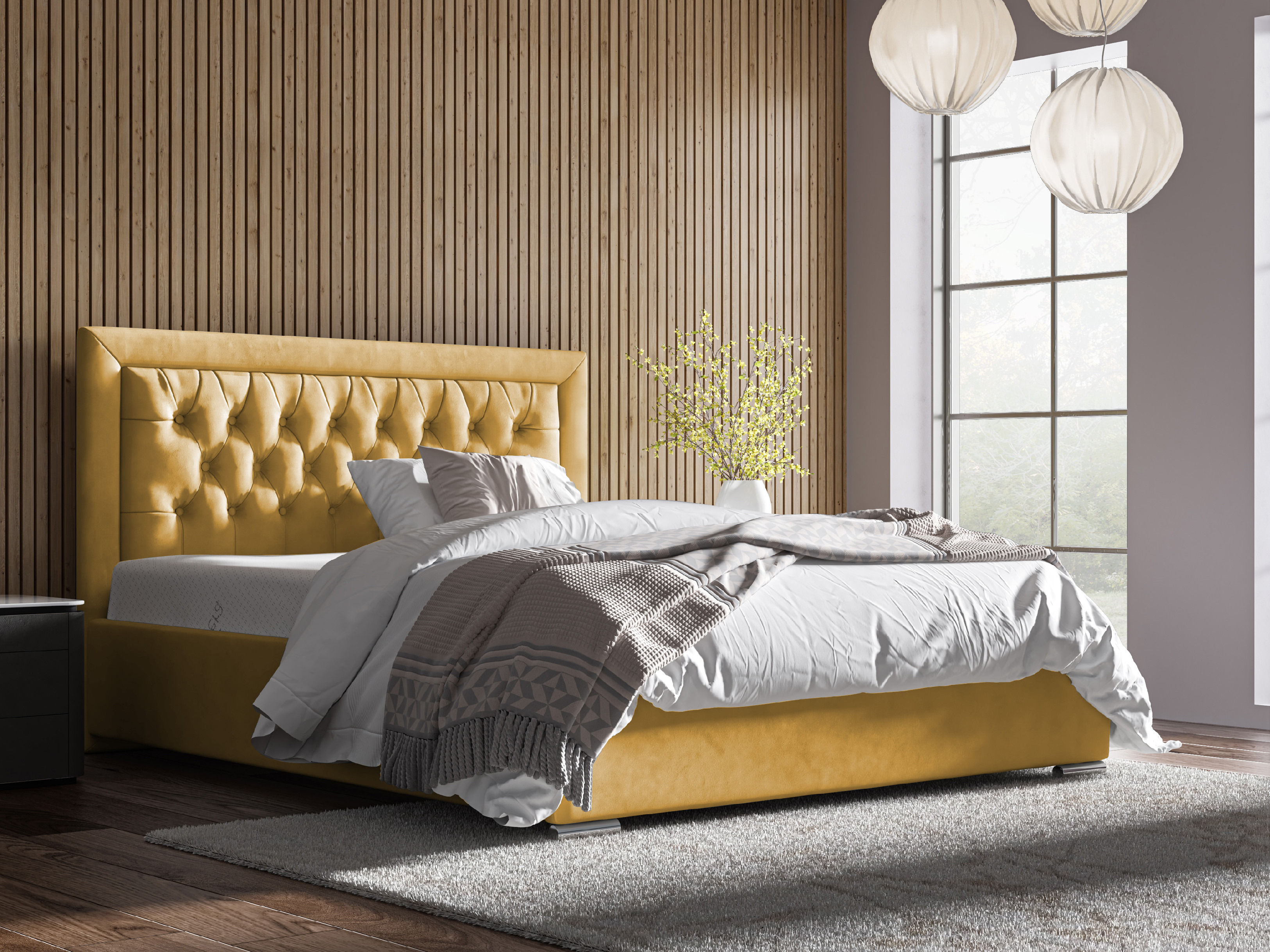 Levně Eka Čalouněná postel Mona 180x200 cm Barva látky Trinity: (2318) Žlutá, Úložný prostor: Bez úložného prostoru