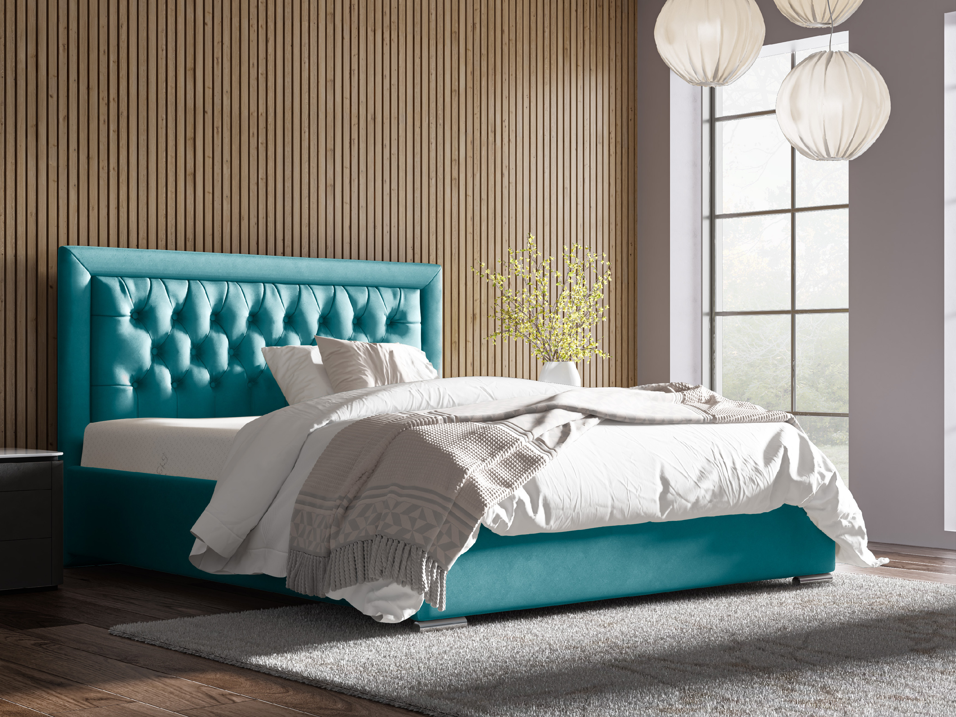 Eka Čalouněná postel Mona - Kronos 120x200 cm Barva látky: Azurová (13), Úložný prostor: S dřevěným rámem úložného prostoru