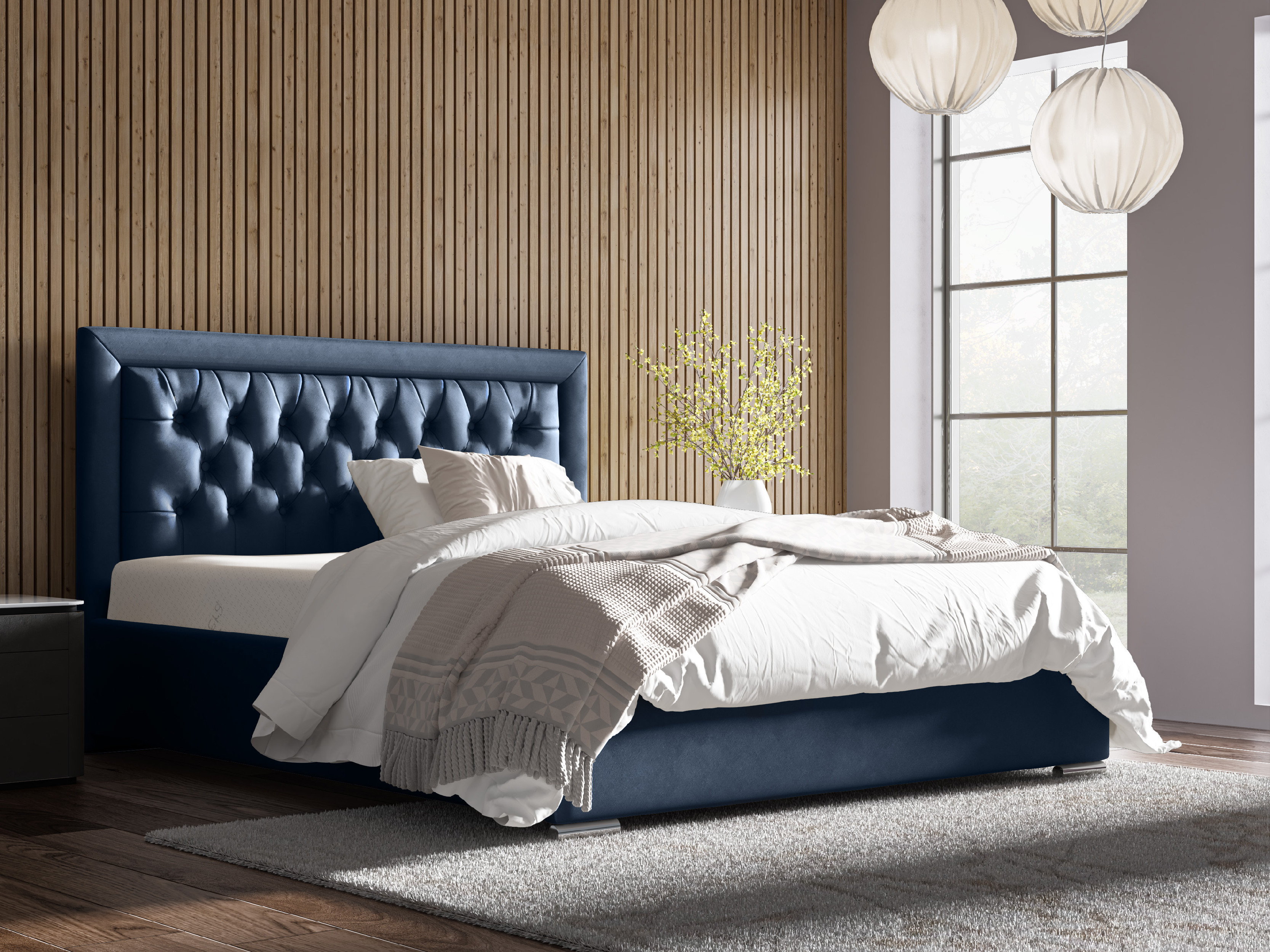 Levně Eka Čalouněná postel Mona - Kronos 160x200 cm Barva látky: Modrá (08), Úložný prostor: Bez úložného prostoru
