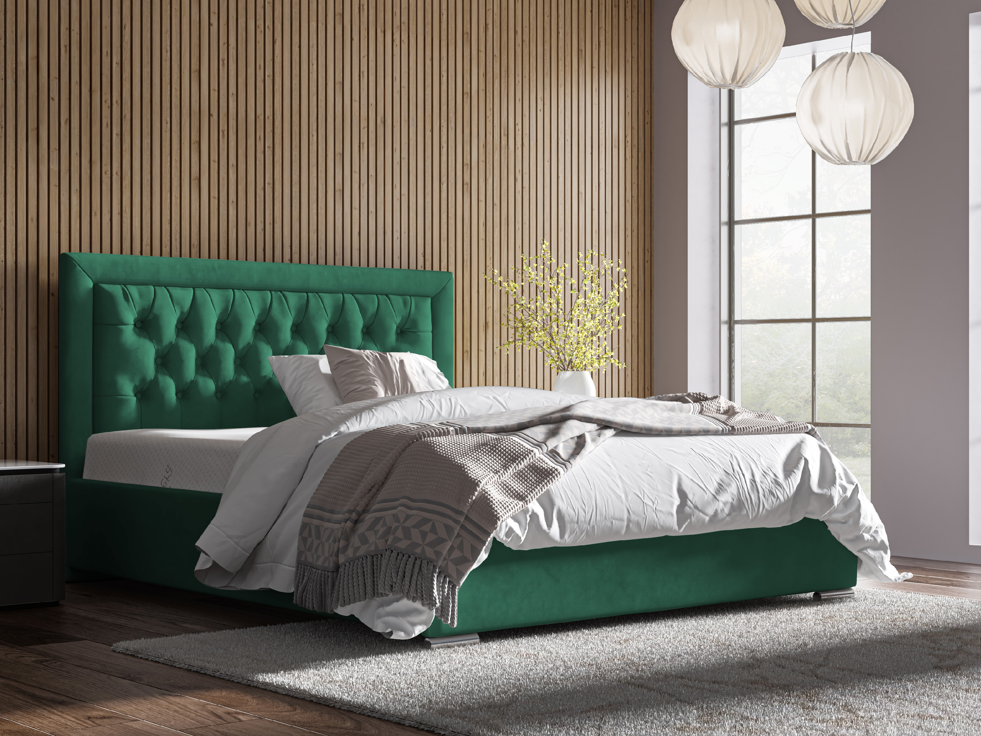 Levně Eka Čalouněná postel Mona - Kronos 180x200 cm Barva látky: Smaragdová (19), Úložný prostor: S kovovým rámem úložného prostoru