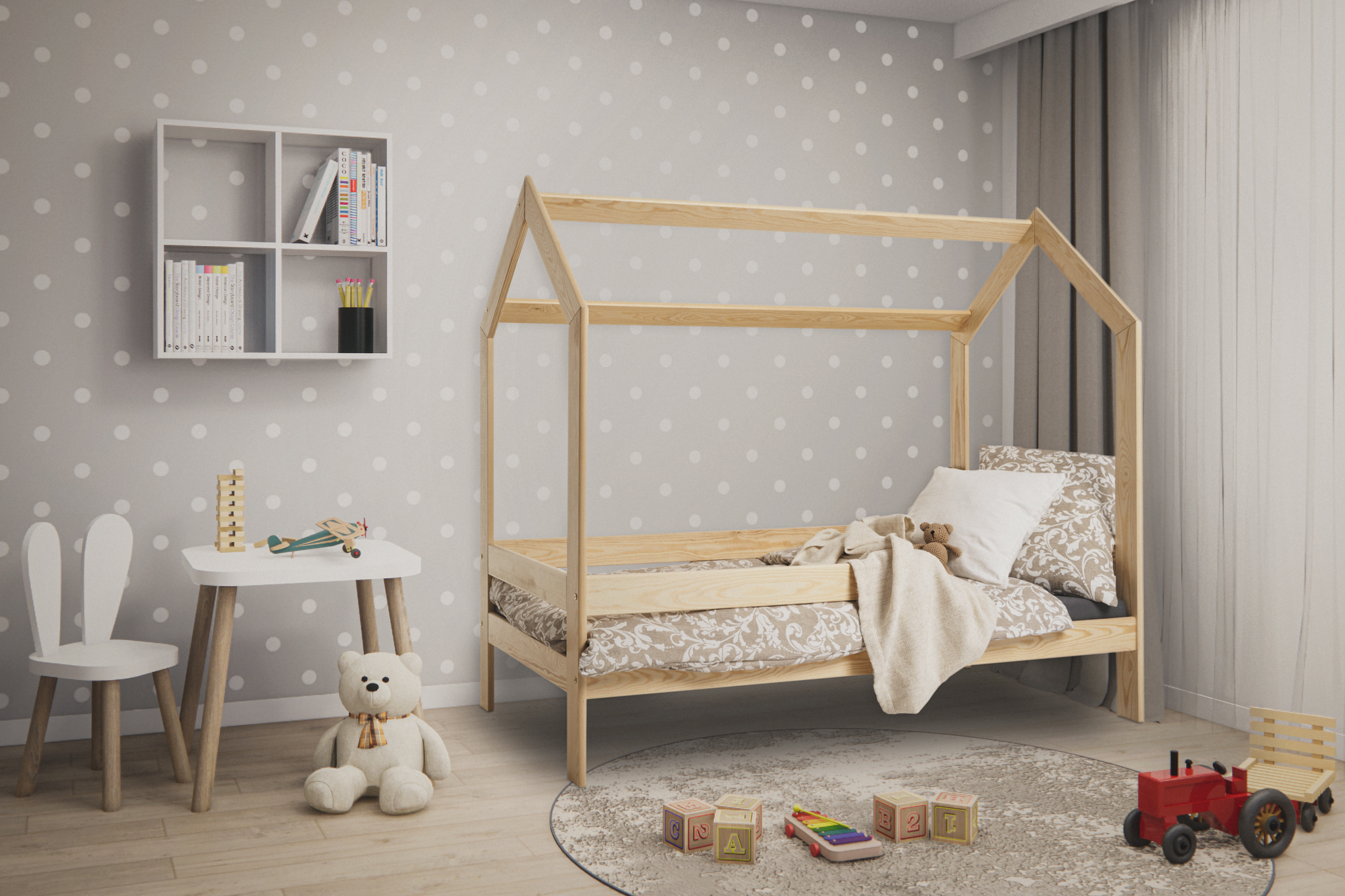 Levně DRW Dětská postel EDA ve tvaru domečku - 160 x 80 cm, Borovice