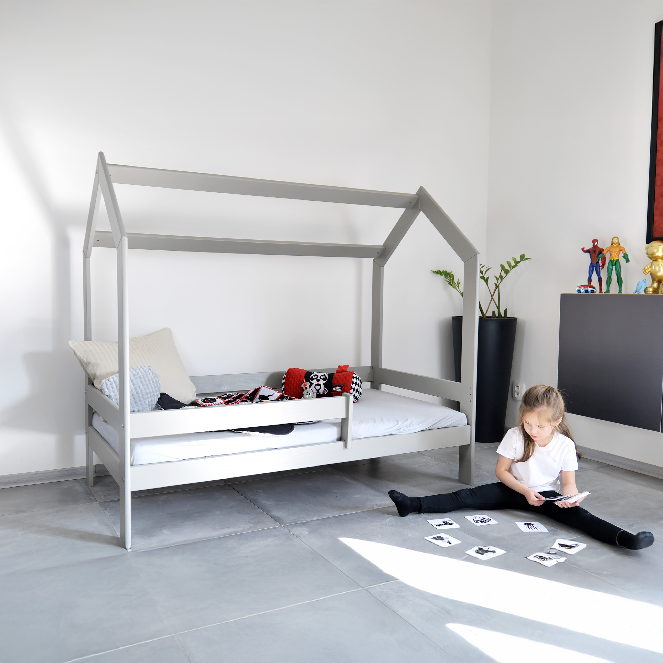 DRW Dětská postel EDA ve tvaru domečku - 160 x 80 cm, Šedá