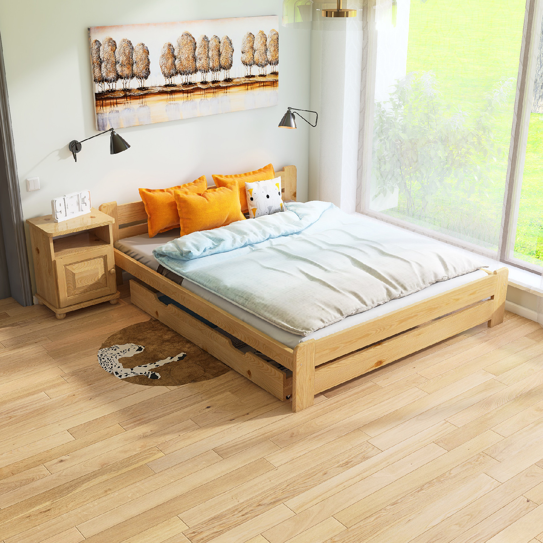 Maxi Postel z masivu Union 140 x 200 cm - barva Borovice + matrace Relax