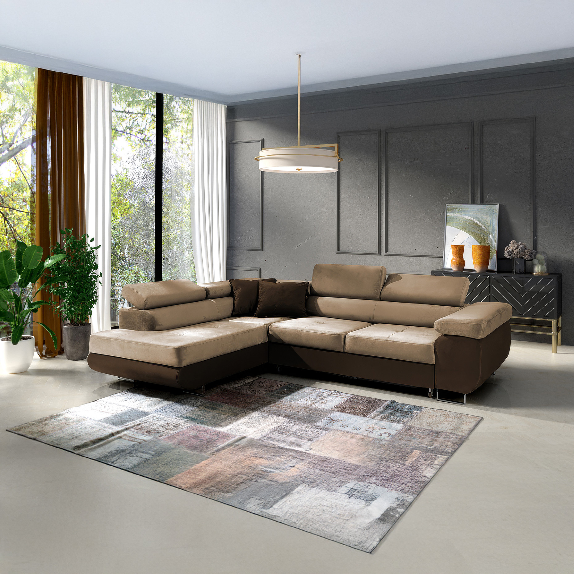 Eka Rohová sedačka URUS, 271 cm Roh pohovky: Levý, Barva látky: Tmavá béžová (Paros 03)