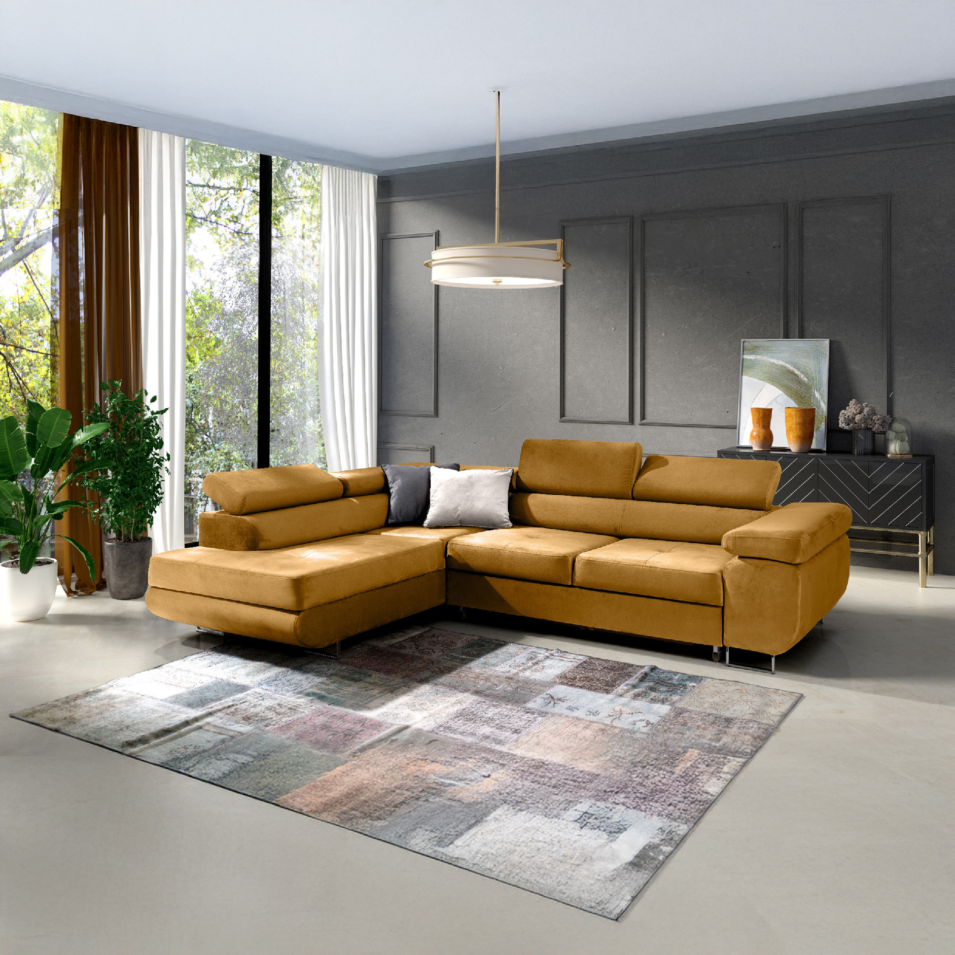 Eka Rohová sedačka URUS, 271 cm Roh pohovky: Levý, Barva látky: Hořčicová (Fresh 37)