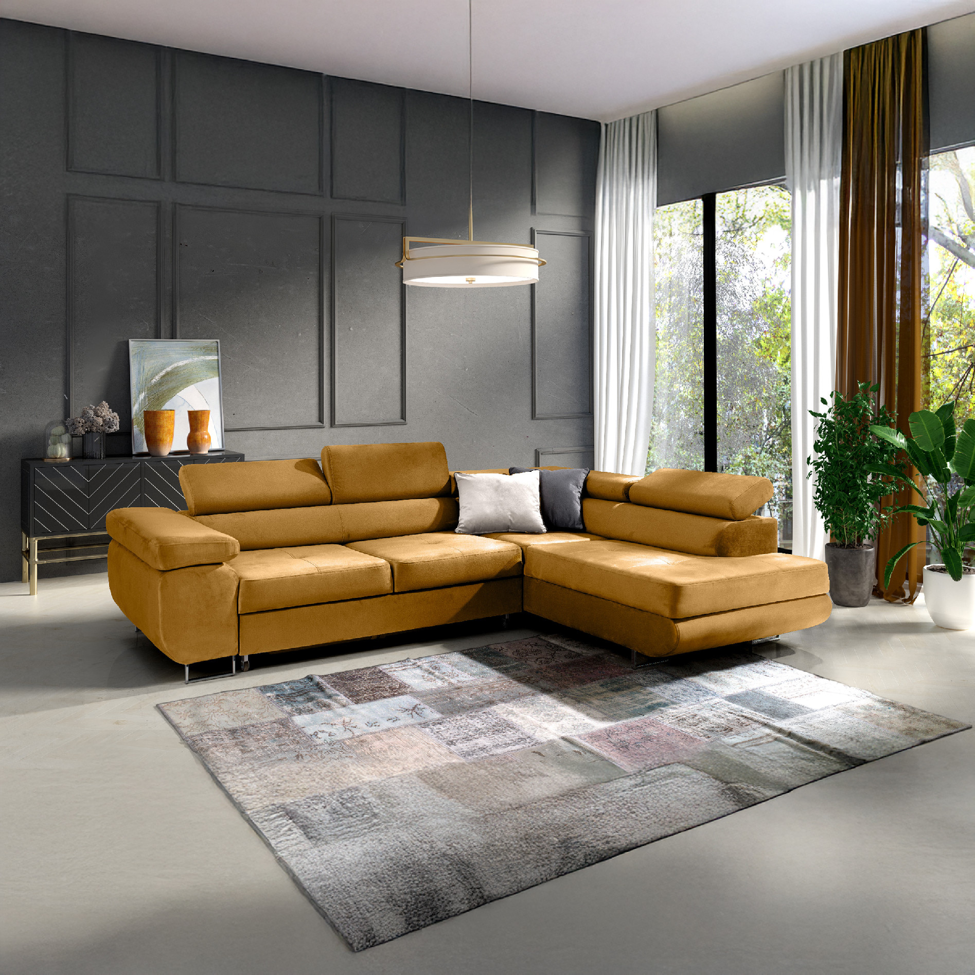 Eka Rohová sedačka URUS, 271 cm Roh pohovky: Pravý, Barva látky: Hořčicová (Fresh 37)