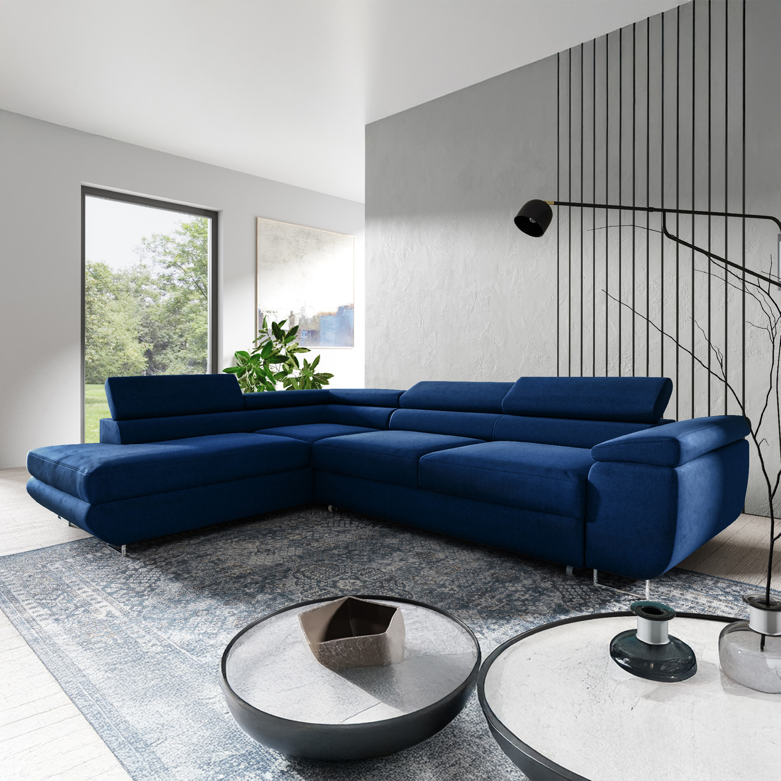 Eka Rohová sedačka IKARUS, 271 cm Roh sedačky: Levý, Barva látky: MONOLITH 77 (Námořnická modrá)