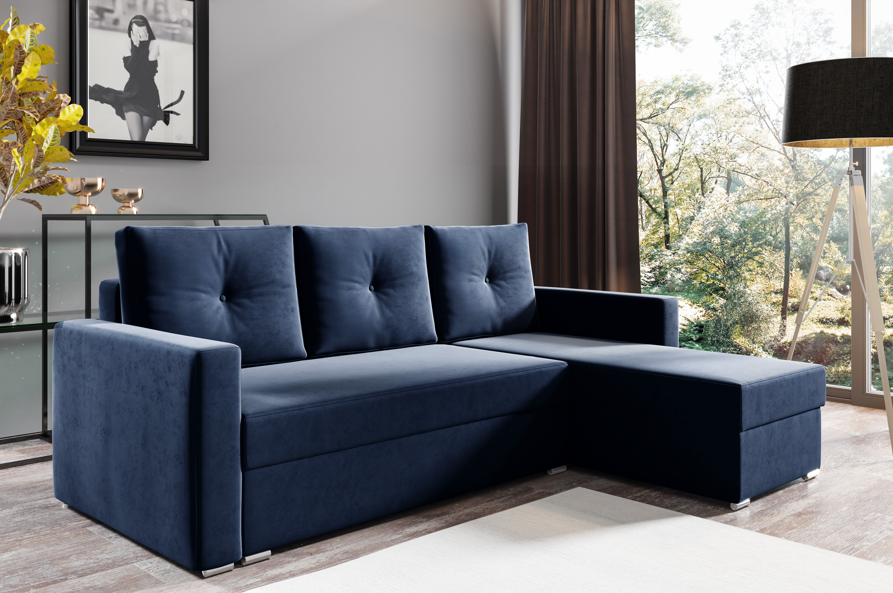 Eka Rohová sedačka ARIEL, 235 cm Roh sedačky: Pravý, Barva látky: MONOLITH 77 (Námořnická modrá)