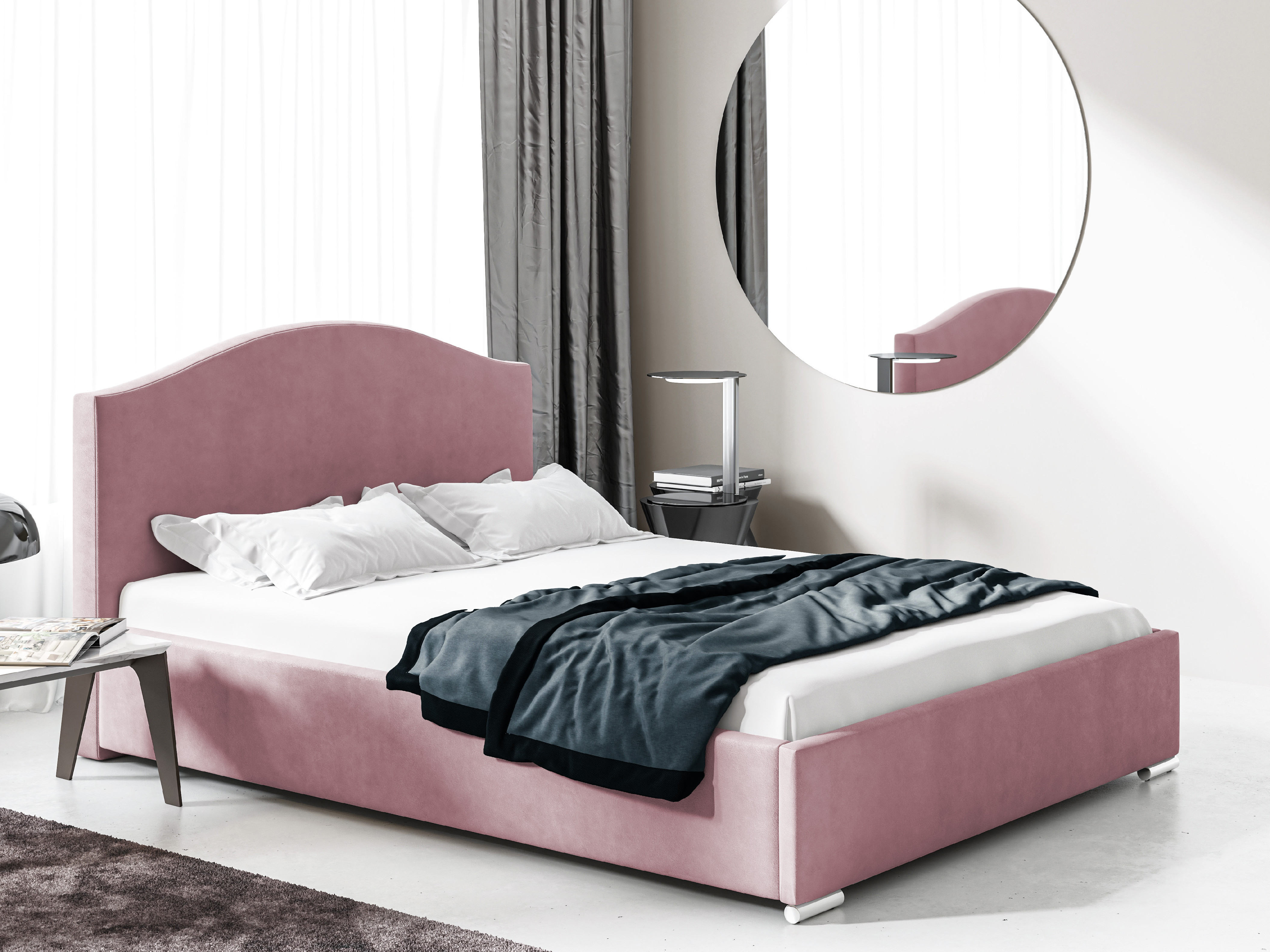 Eka Čalouněná postel MONTANA 140x200 cm Barva látky Trinity: (2319) Světlá růžová, Úložný prostor: S dřevěným rámem úložného prostoru