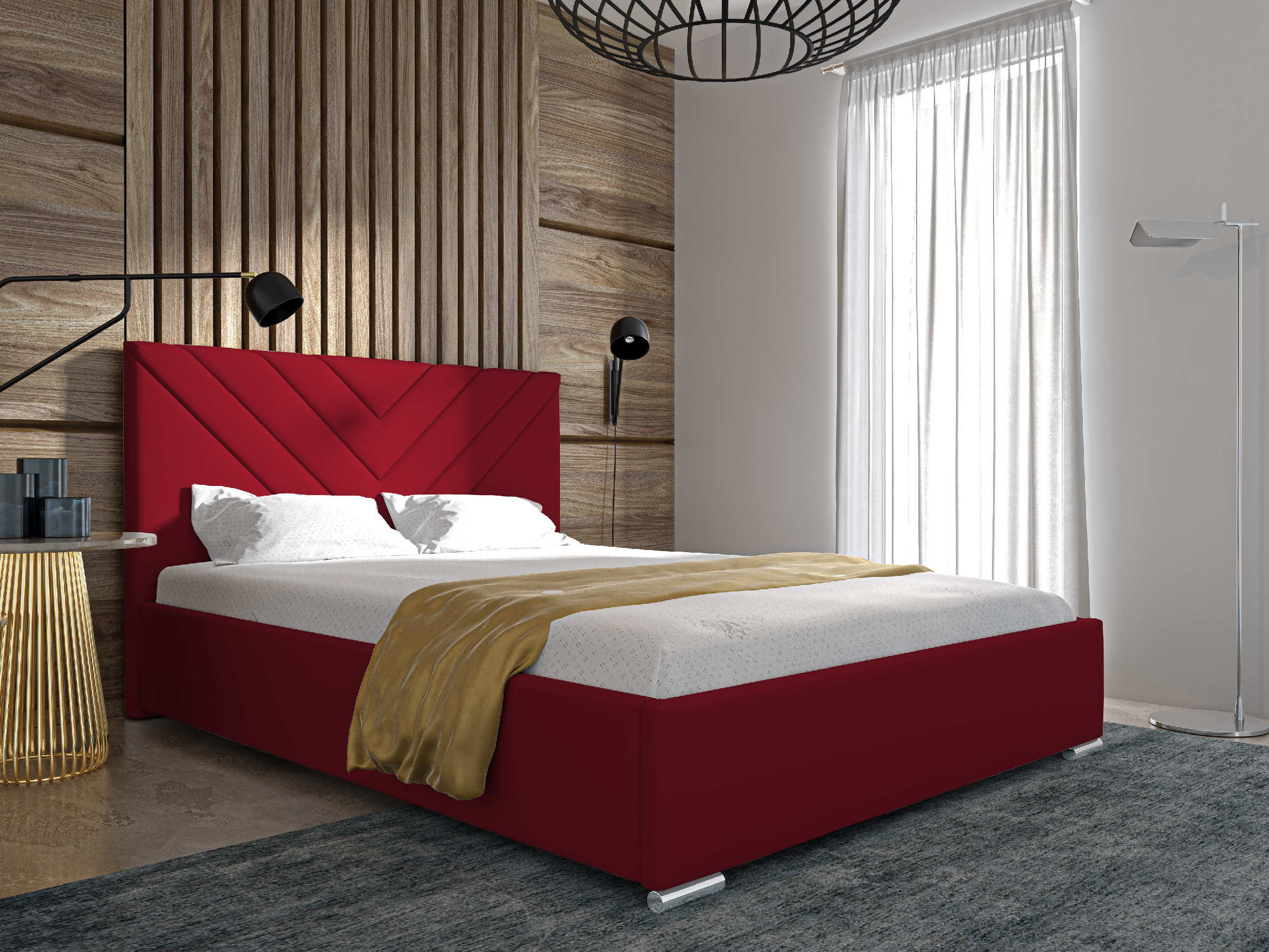Eka Čalouněná postel MERKURY - Kronos 90x200 cm Barva látky: Červená (02), Úložný prostor: S dřevěným rámem úložného prostoru