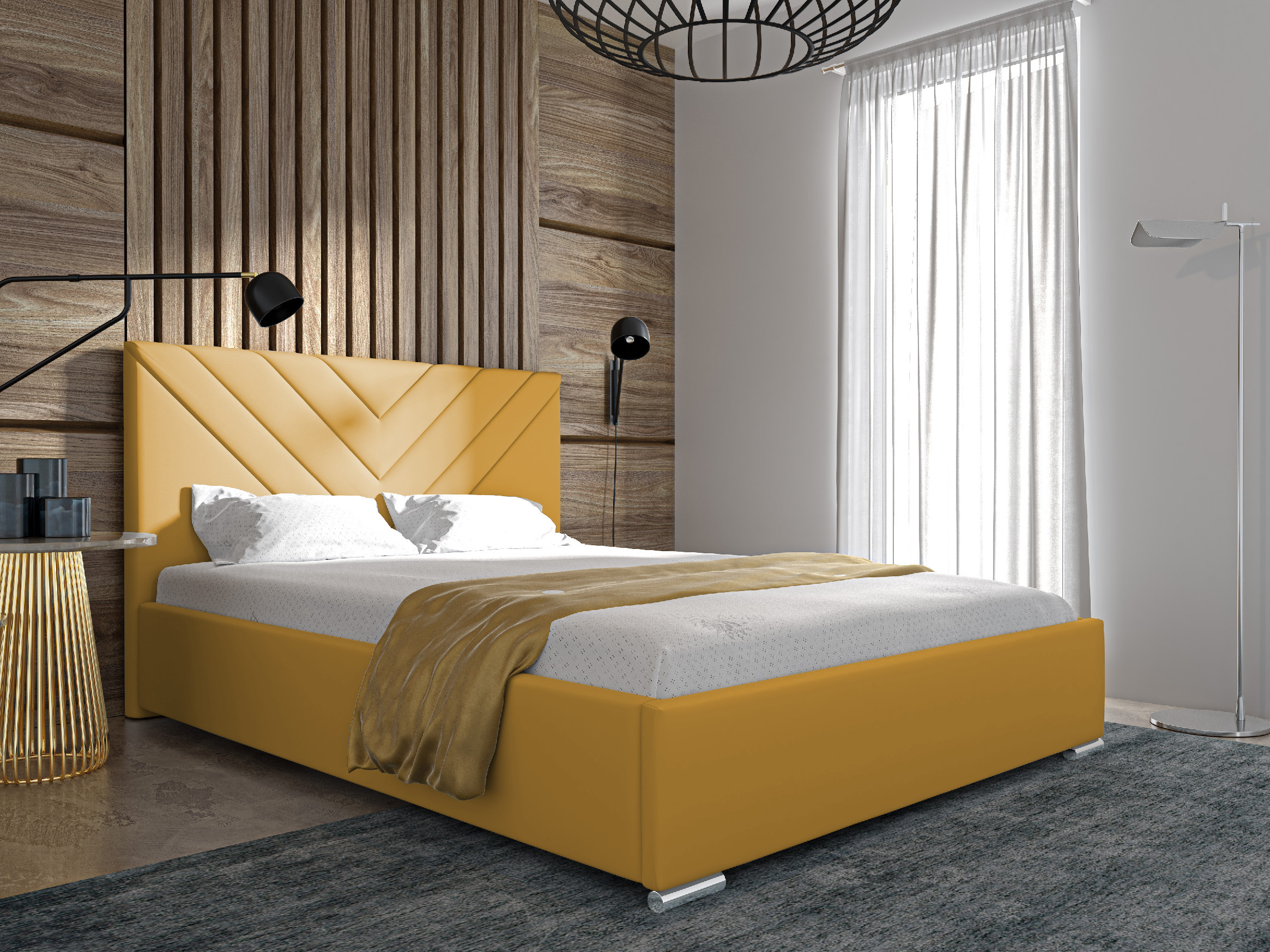 Eka Čalouněná postel MERKURY 120x200 cm Barva látky Trinity: (2318) Žlutá, Úložný prostor: S kovovým rámem úložného prostoru
