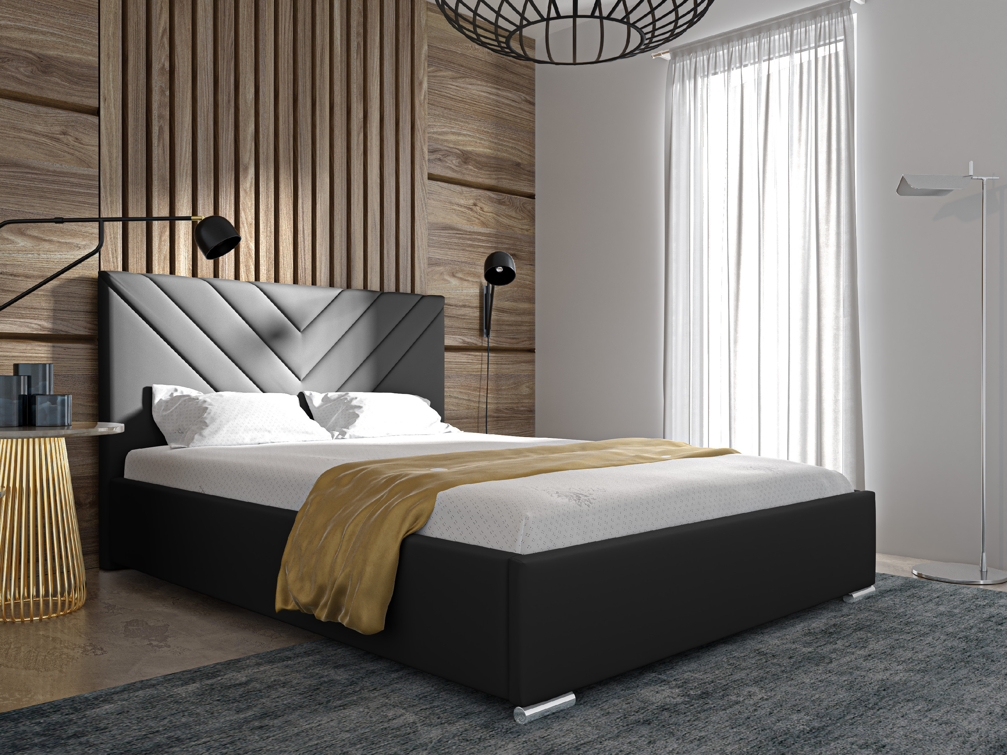 Eka Čalouněná postel MERKURY 160x200 cm Barva látky Trinity: (2316) Černá, Úložný prostor: S dřevěným rámem úložného prostoru