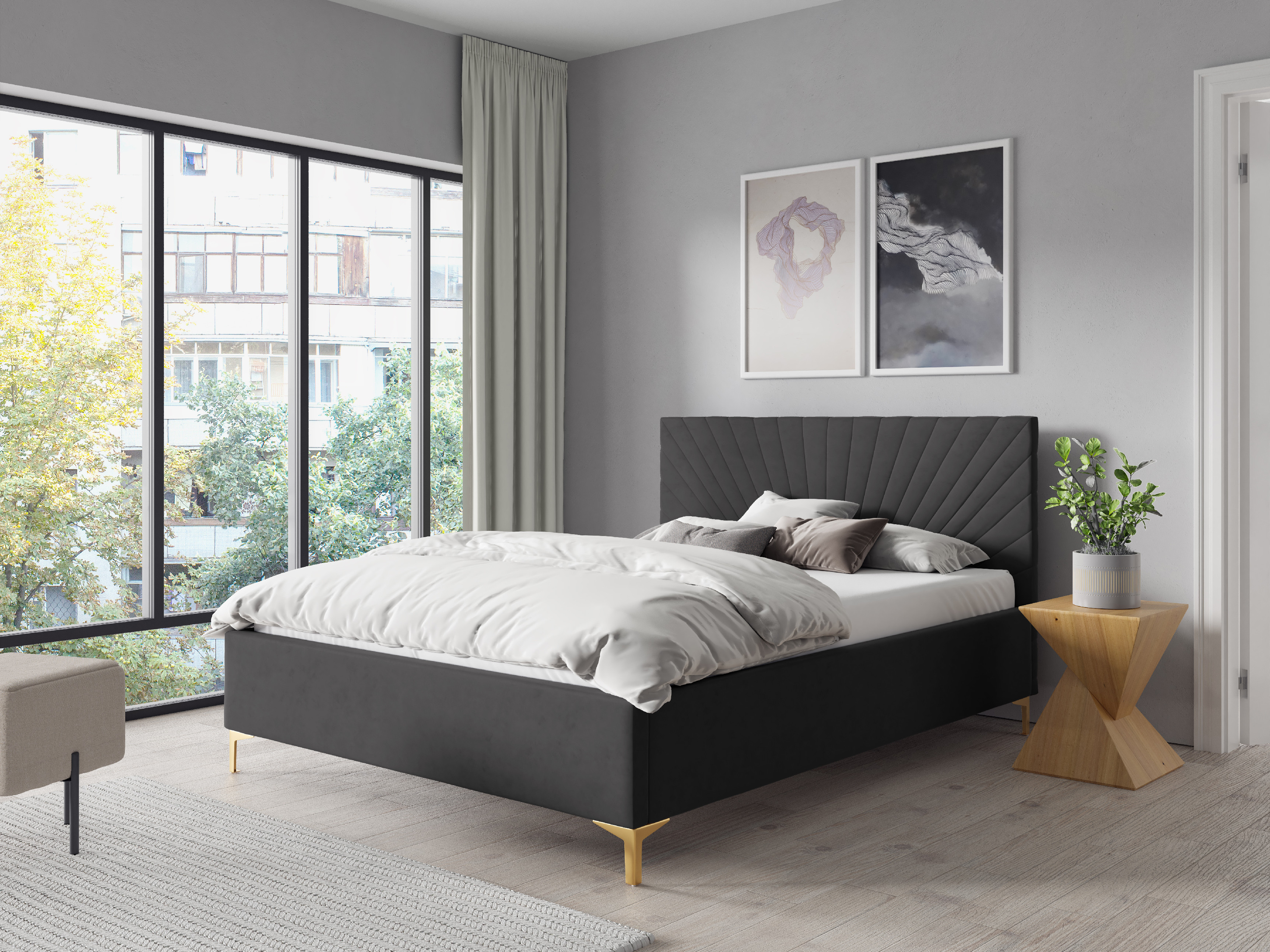 Levně Eka Čalouněná postel AFRODITE+ 90x200 cm Barva látky Trinity: (2315) Tmavá šedá, Úložný prostor: S dřevěným rámem úložného prostoru