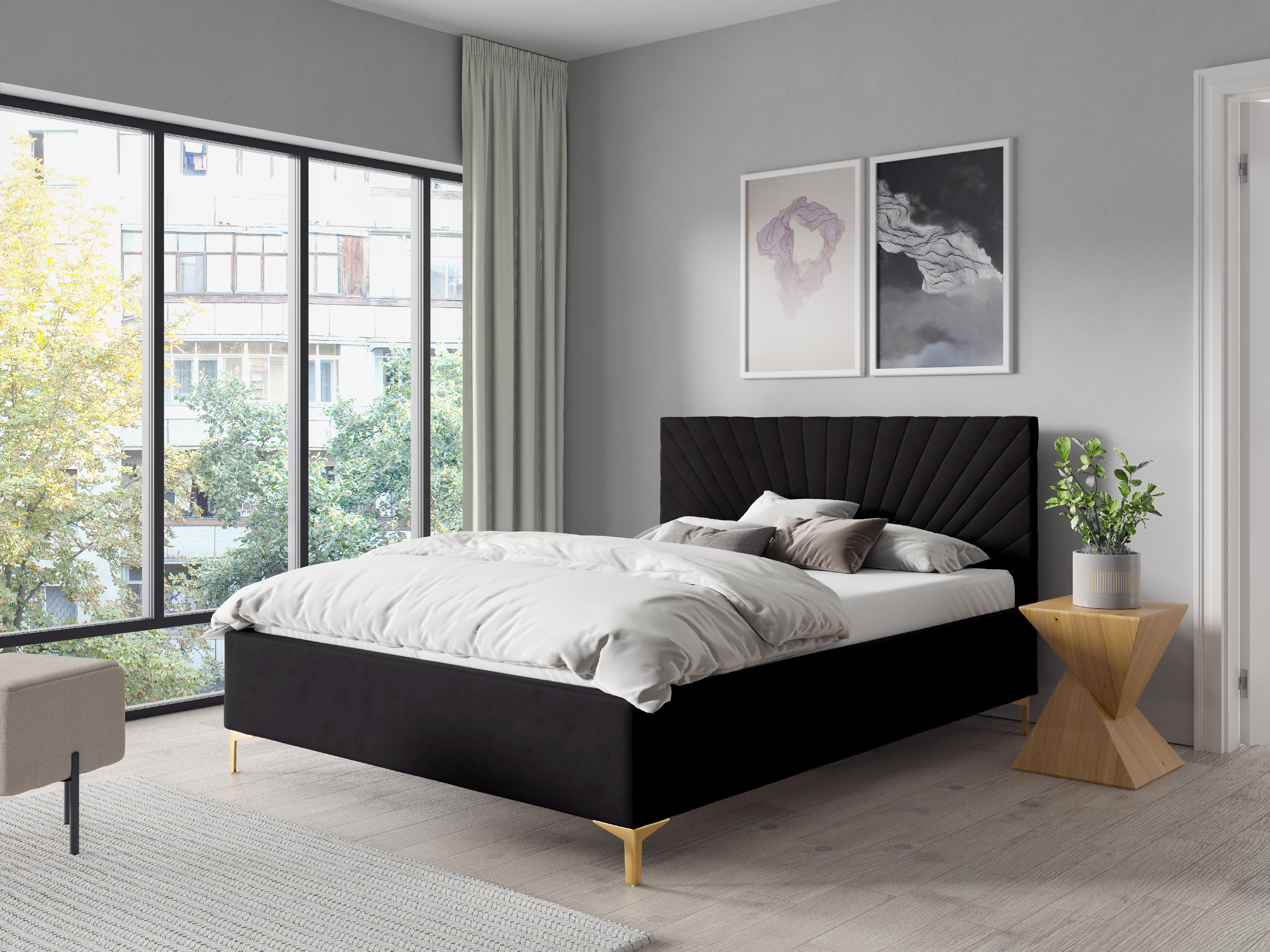 Eka Čalouněná postel AFRODITE+ 90x200 cm Barva látky Trinity: (2316) Černá, Úložný prostor: S dřevěným rámem úložného prostoru