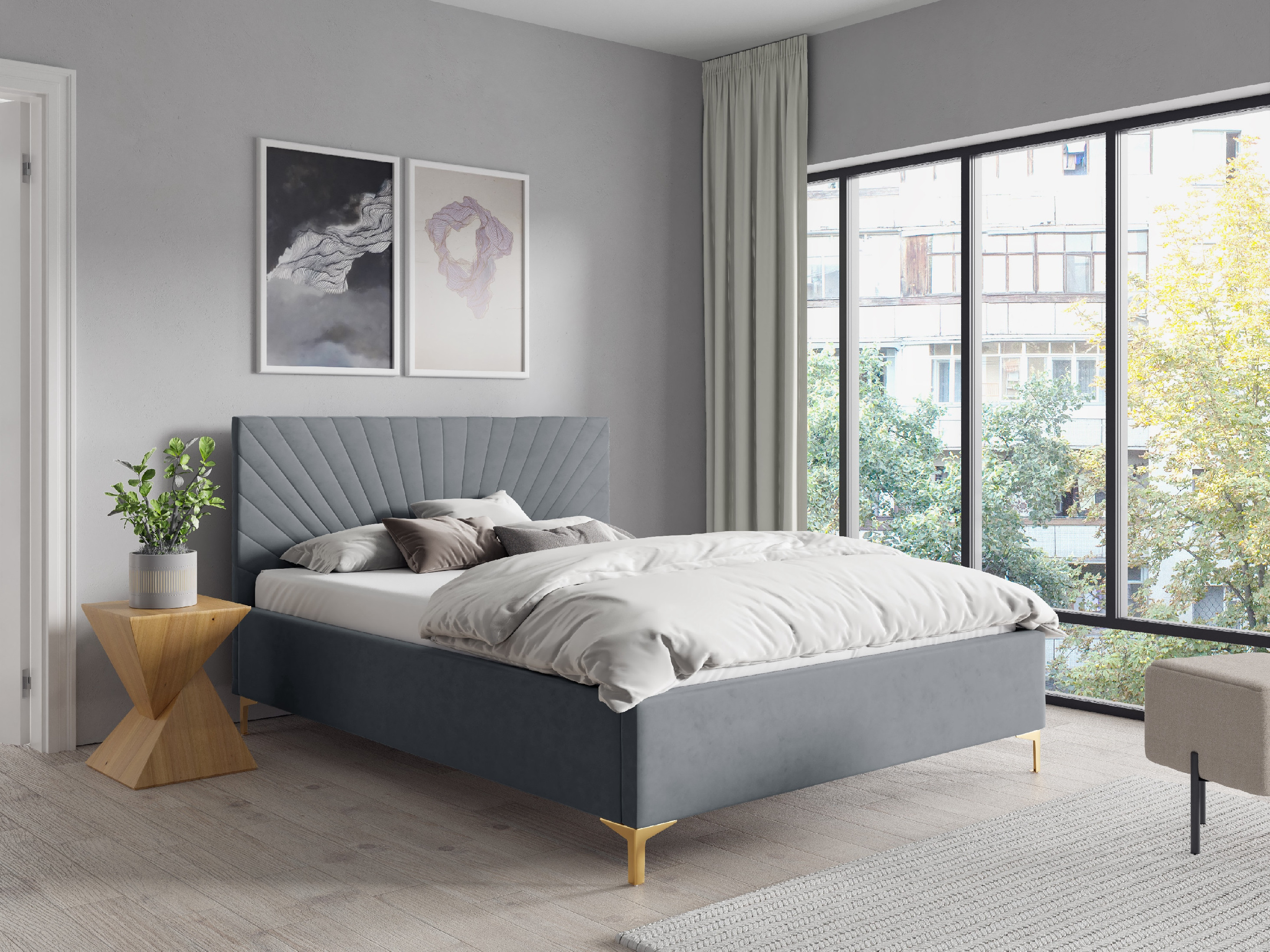 Eka Čalouněná postel AFRODITE+ 120x200 cm Barva látky Trinity: (2331) Tmavá modrá, Úložný prostor: Bez úložného prostoru