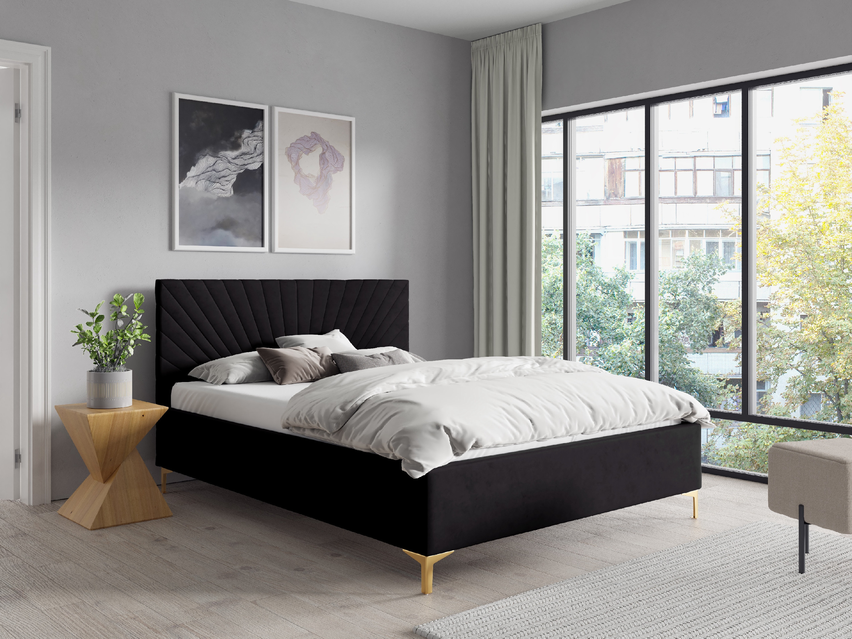 Eka Čalouněná postel AFRODITE+ 140x200 cm Barva látky Trinity: (2318) Žlutá, Úložný prostor: S kovovým rámem úložného prostoru