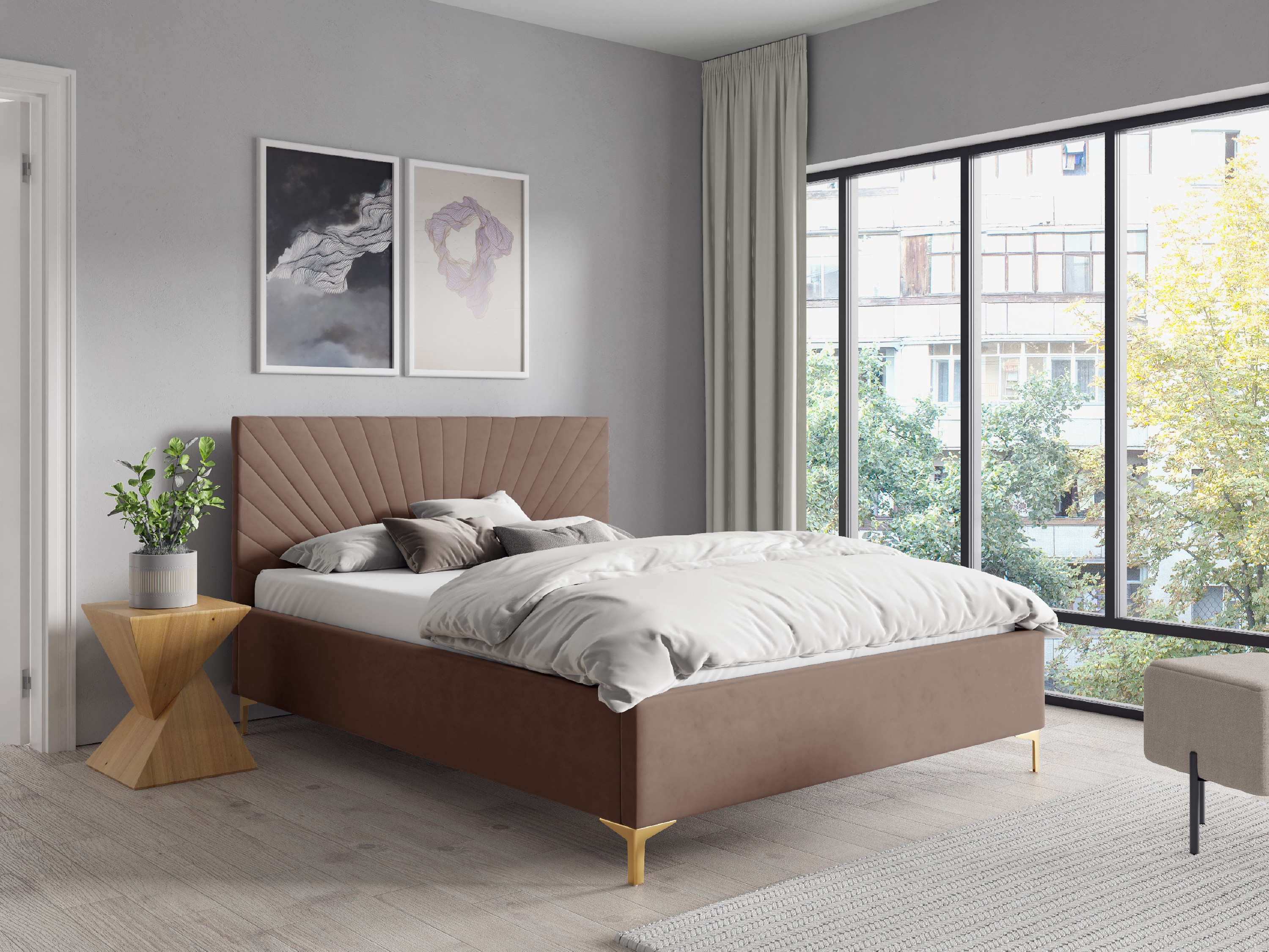 Eka Čalouněná postel AFRODITE+ 160x200 cm Barva látky Trinity: (2321) Světlá zelená, Úložný prostor: S dřevěným rámem úložného prostoru