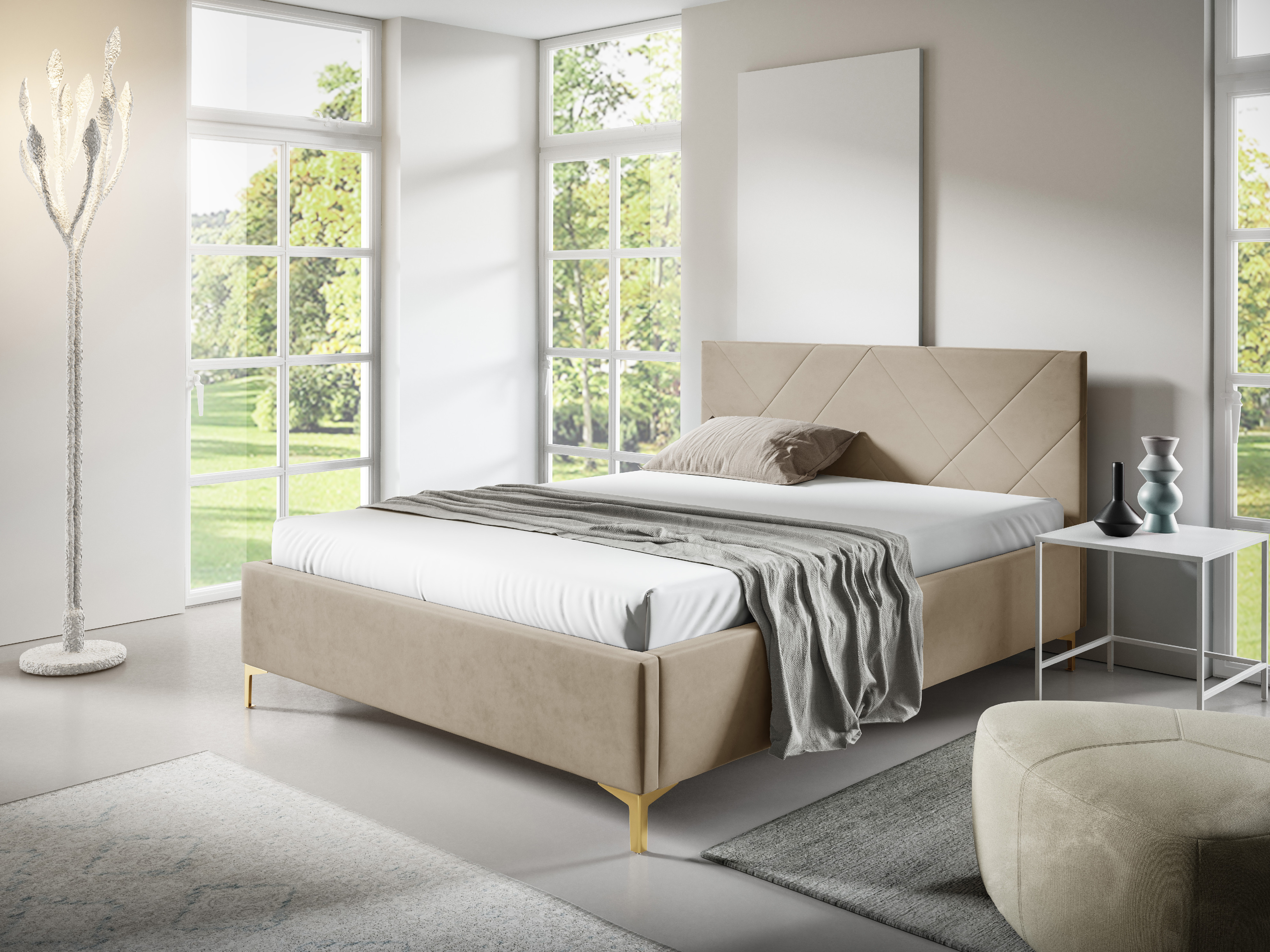 Eka Čalouněná postel SARAH+ 120x200 cm Barva látky Trinity: (2302) Krémová, Úložný prostor: Bez úložného prostoru