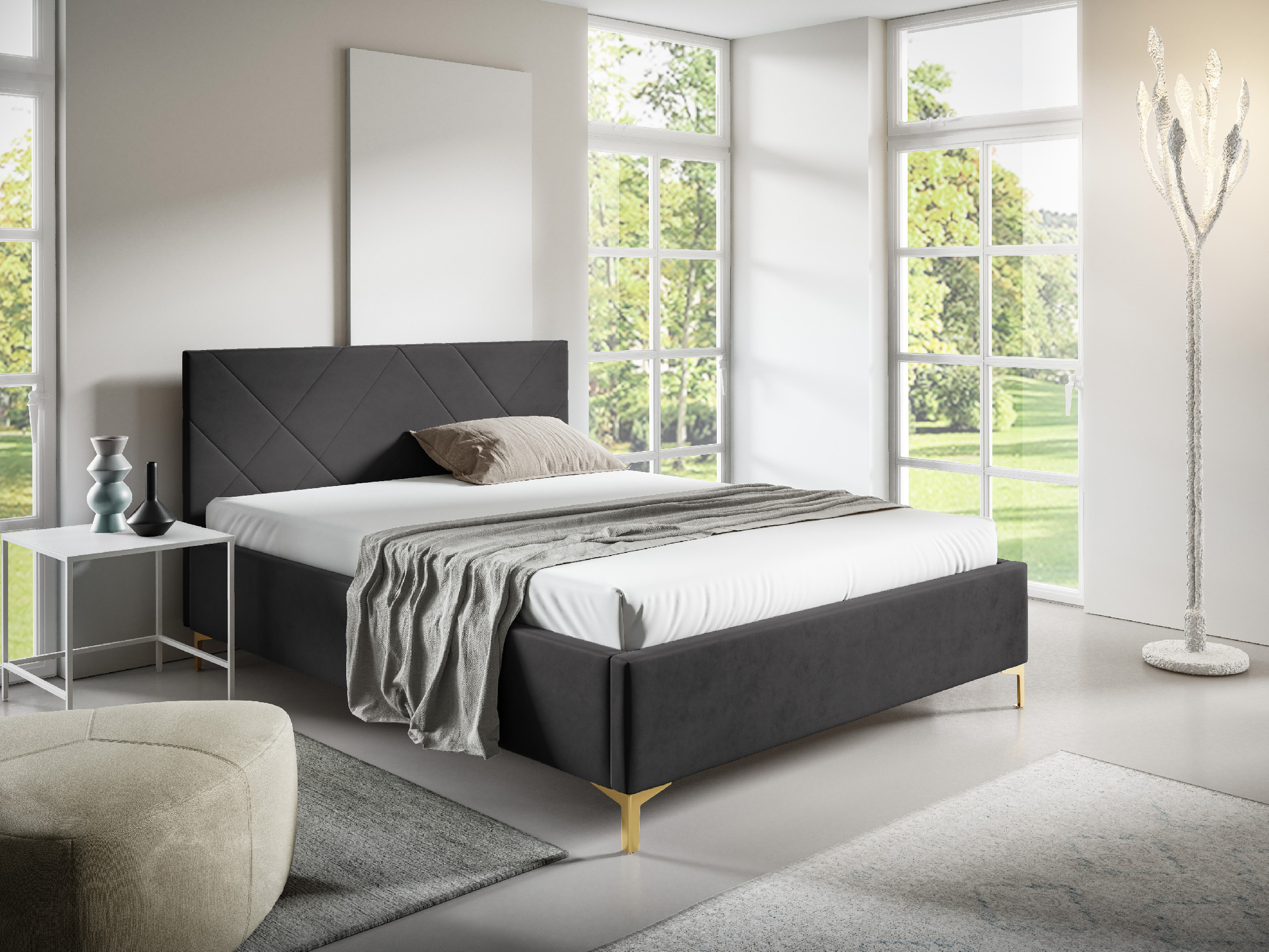 Eka Čalouněná postel SARAH+ 140x200 cm Barva látky Trinity: (2324) Rubínová, Úložný prostor: S dřevěným rámem úložného prostoru