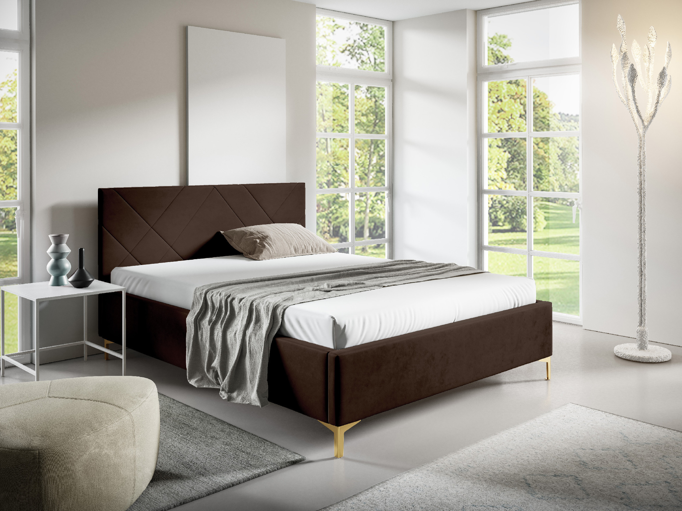 Eka Čalouněná postel SARAH+ 160x200 cm Barva látky Trinity: (2318) Žlutá, Úložný prostor: Bez úložného prostoru