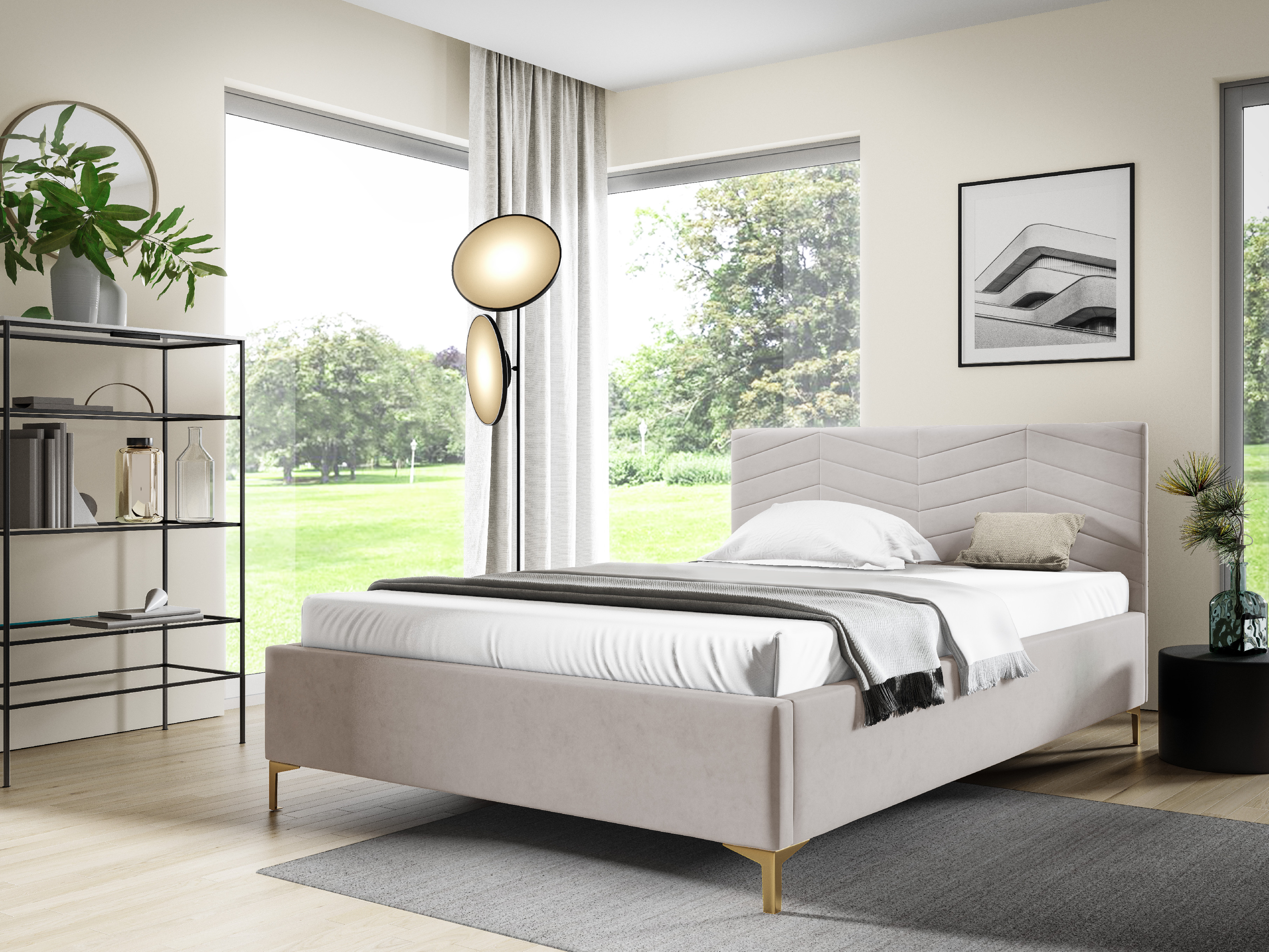 Eka Čalouněná postel ANNA+ 120x200 cm Barva látky Trinity: (2321) Světlá zelená, Úložný prostor: S dřevěným rámem úložného prostoru