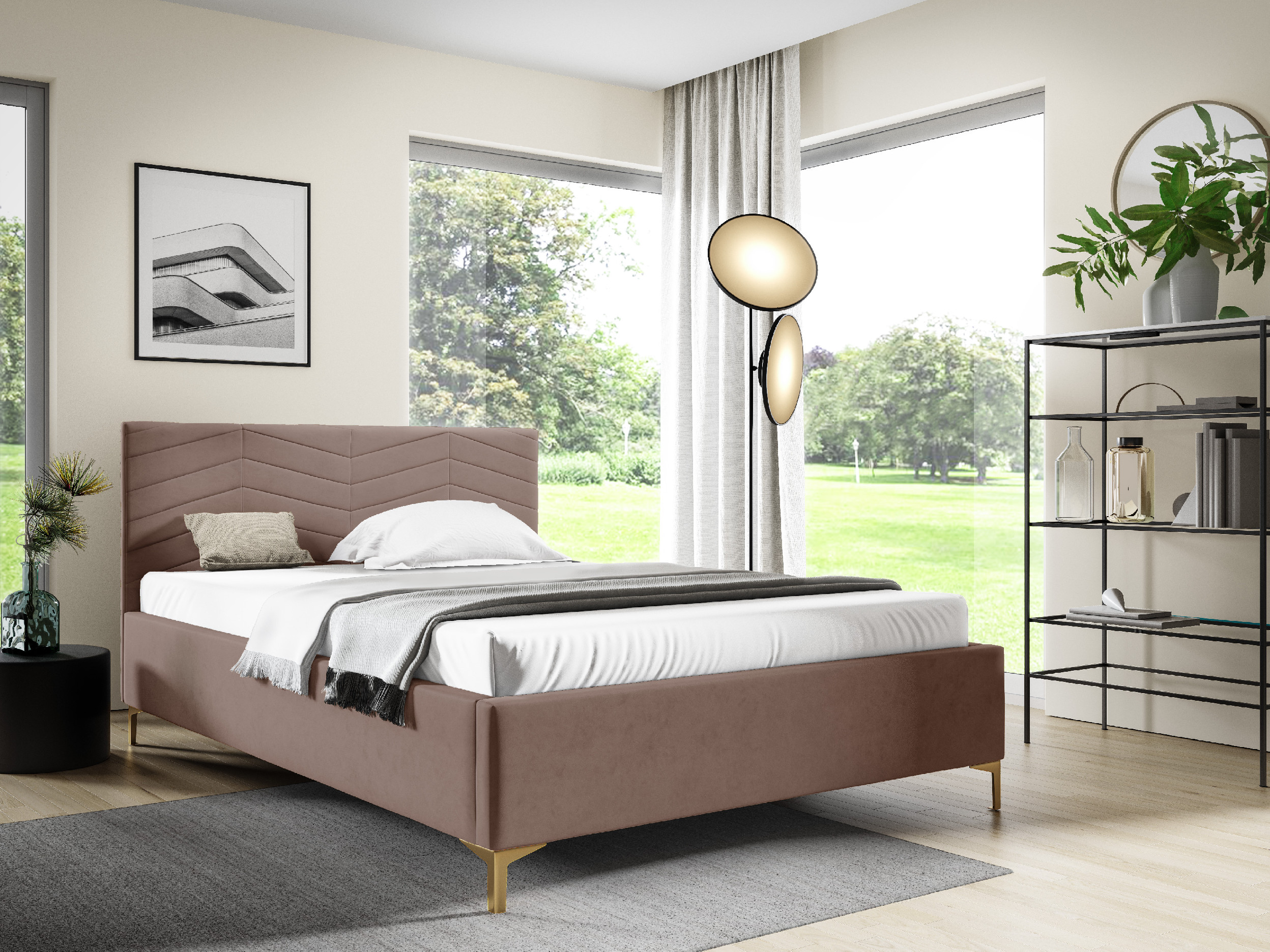 Eka Čalouněná postel ANNA+ 160x200 cm Barva látky Trinity: (2307) Hnědá, Úložný prostor: S dřevěným rámem úložného prostoru