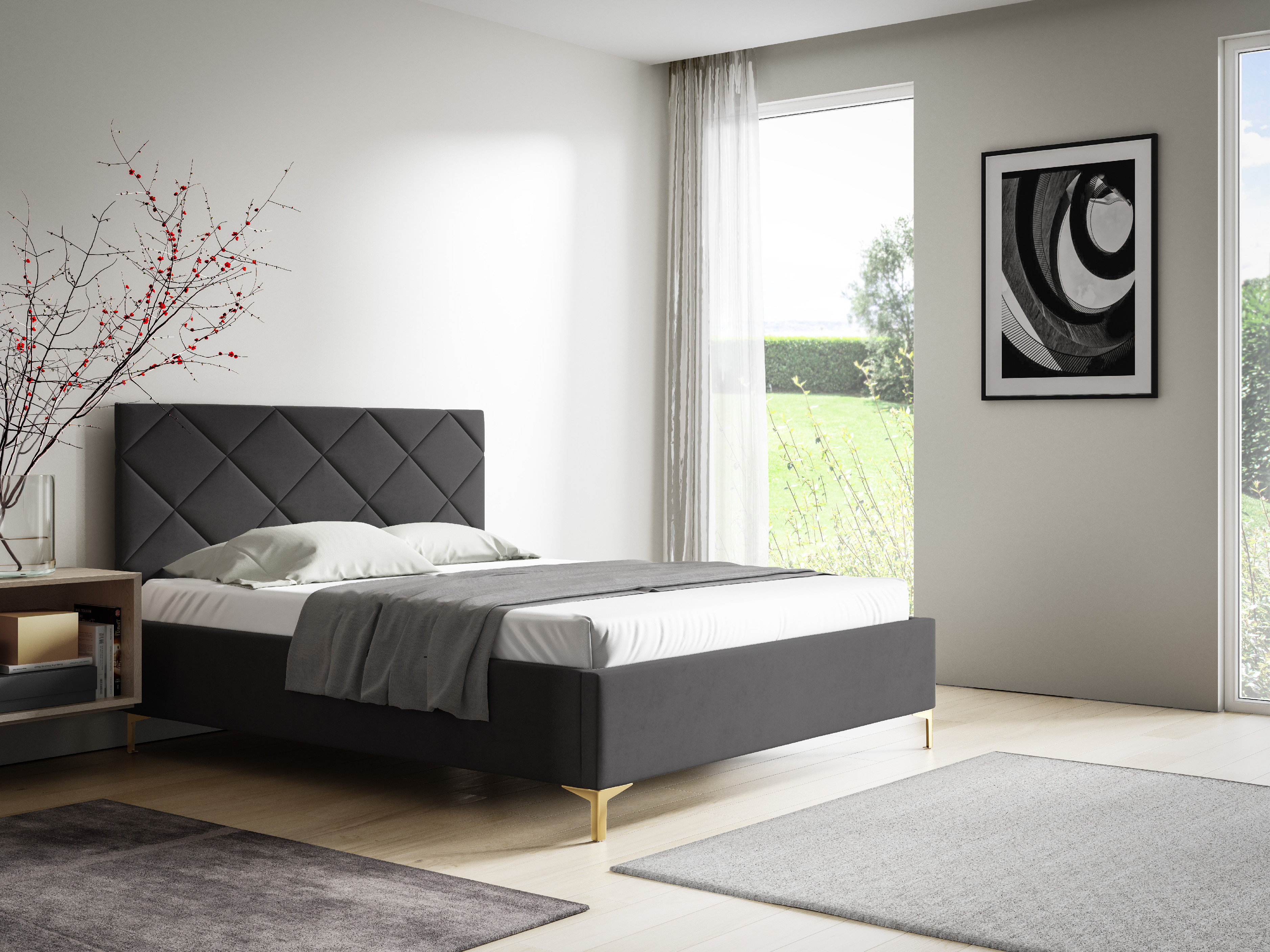 Levně Eka Čalouněná postel DIAMOND+ 90x200 cm Barva látky Trinity: (2315) Tmavá šedá, Úložný prostor: S dřevěným rámem úložného prostoru