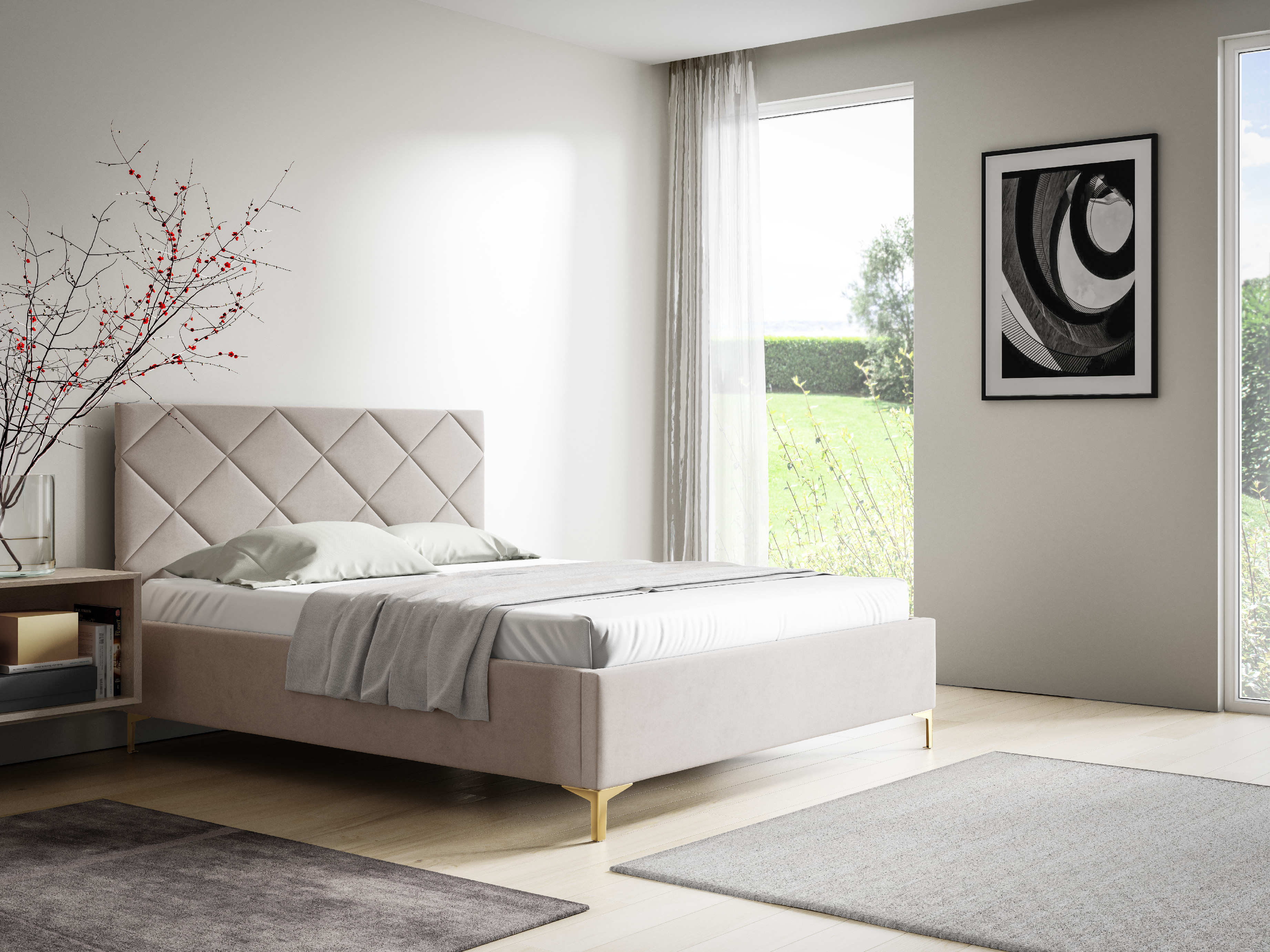 Eka Čalouněná postel DIAMOND+ 90x200 cm Barva látky Trinity: (2304) Béžová, Úložný prostor: S dřevěným rámem úložného prostoru