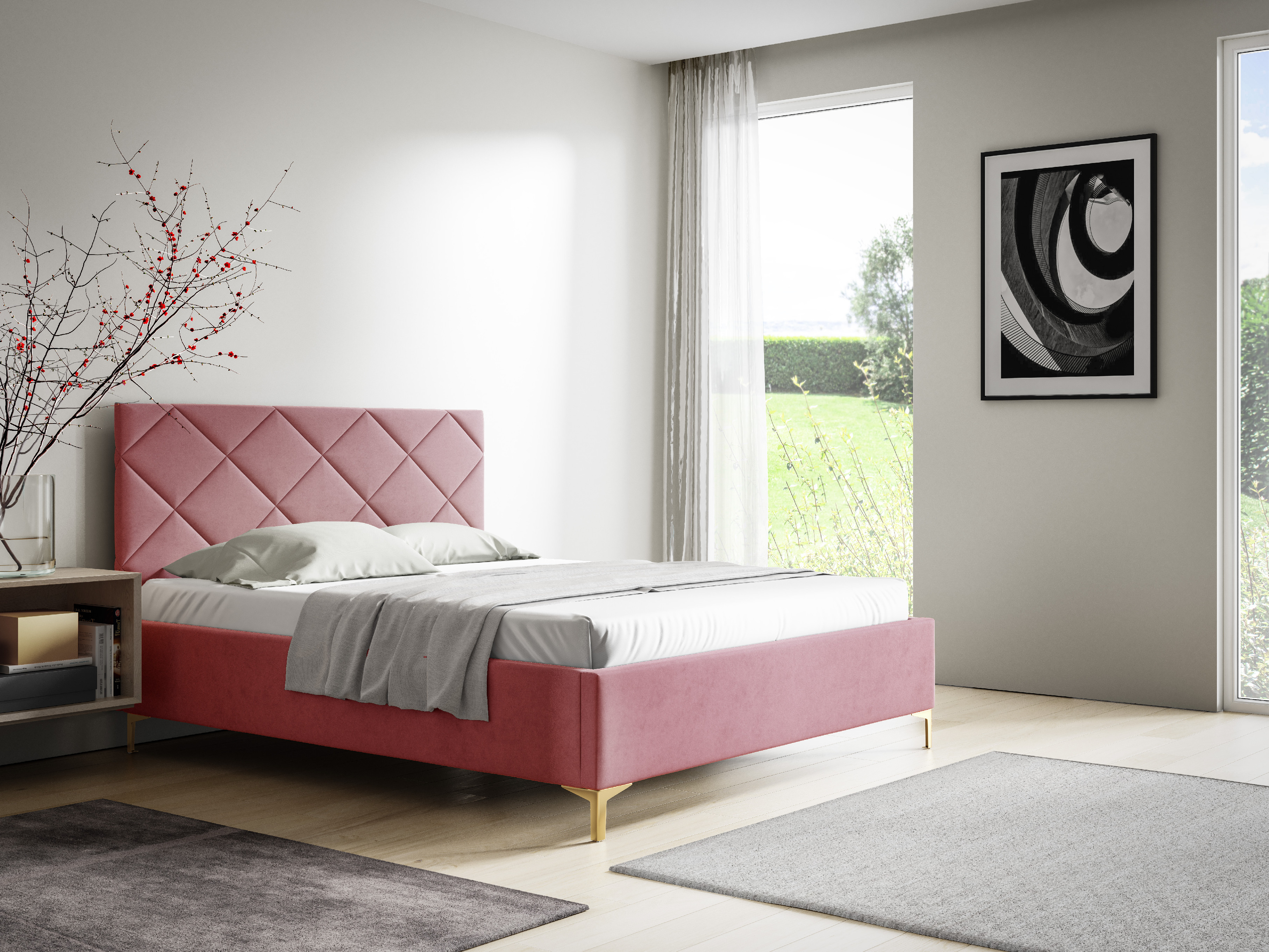 Eka Čalouněná postel DIAMOND+ 140x200 cm Barva látky Trinity: (2319) Světlá růžová, Úložný prostor: S dřevěným rámem úložného prostoru