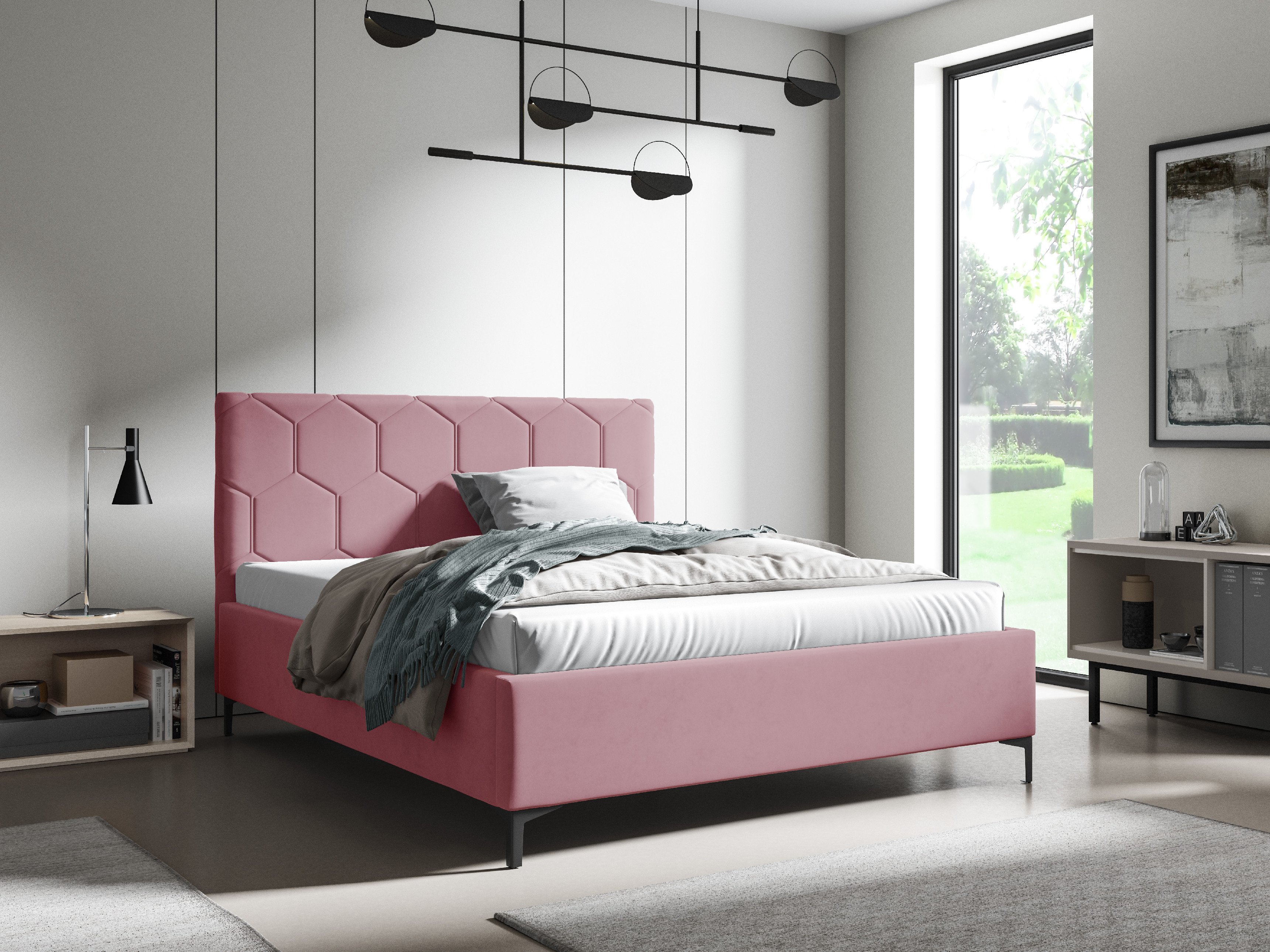 Eka Čalouněná postel MEDOX+ 120x200 cm Barva látky Trinity: (2319) Světlá růžová, Úložný prostor: S dřevěným rámem úložného prostoru