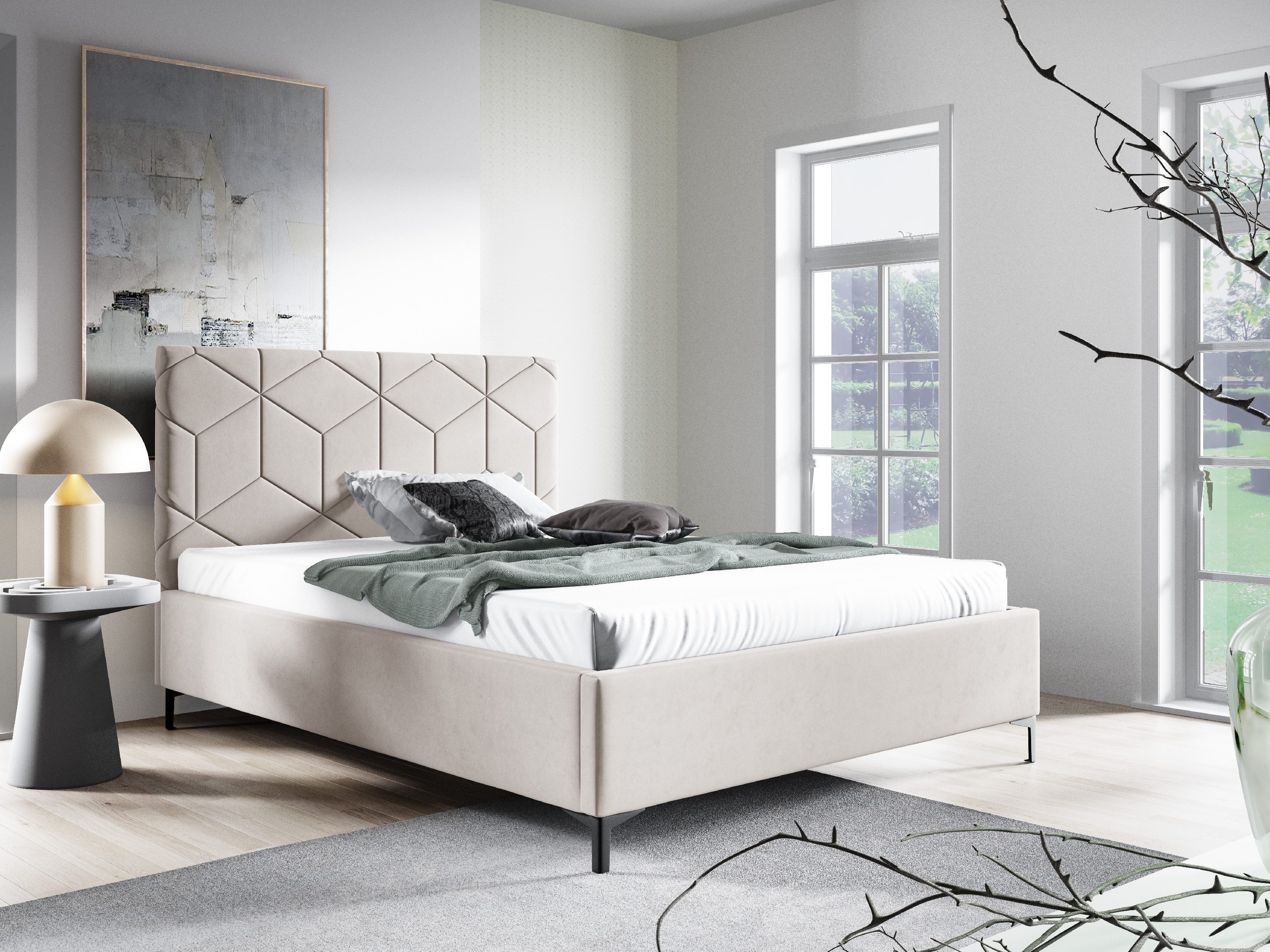 Eka Čalouněná postel BOX+ 160x200 cm Barva látky Trinity: (2311) Fialová, Úložný prostor: Bez úložného prostoru